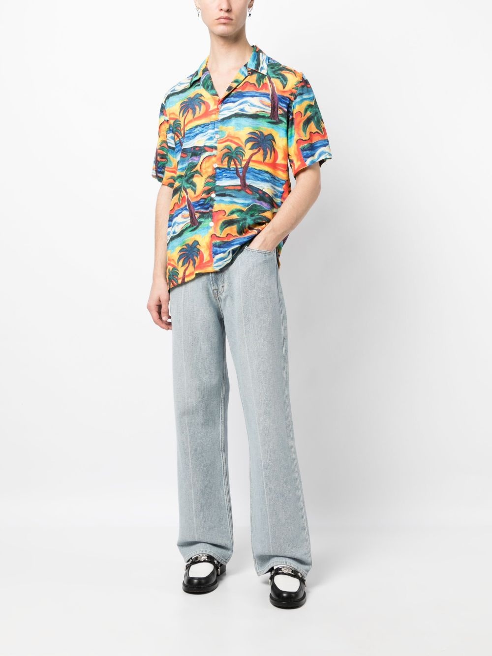sunset-print EcoVero shirt - 2