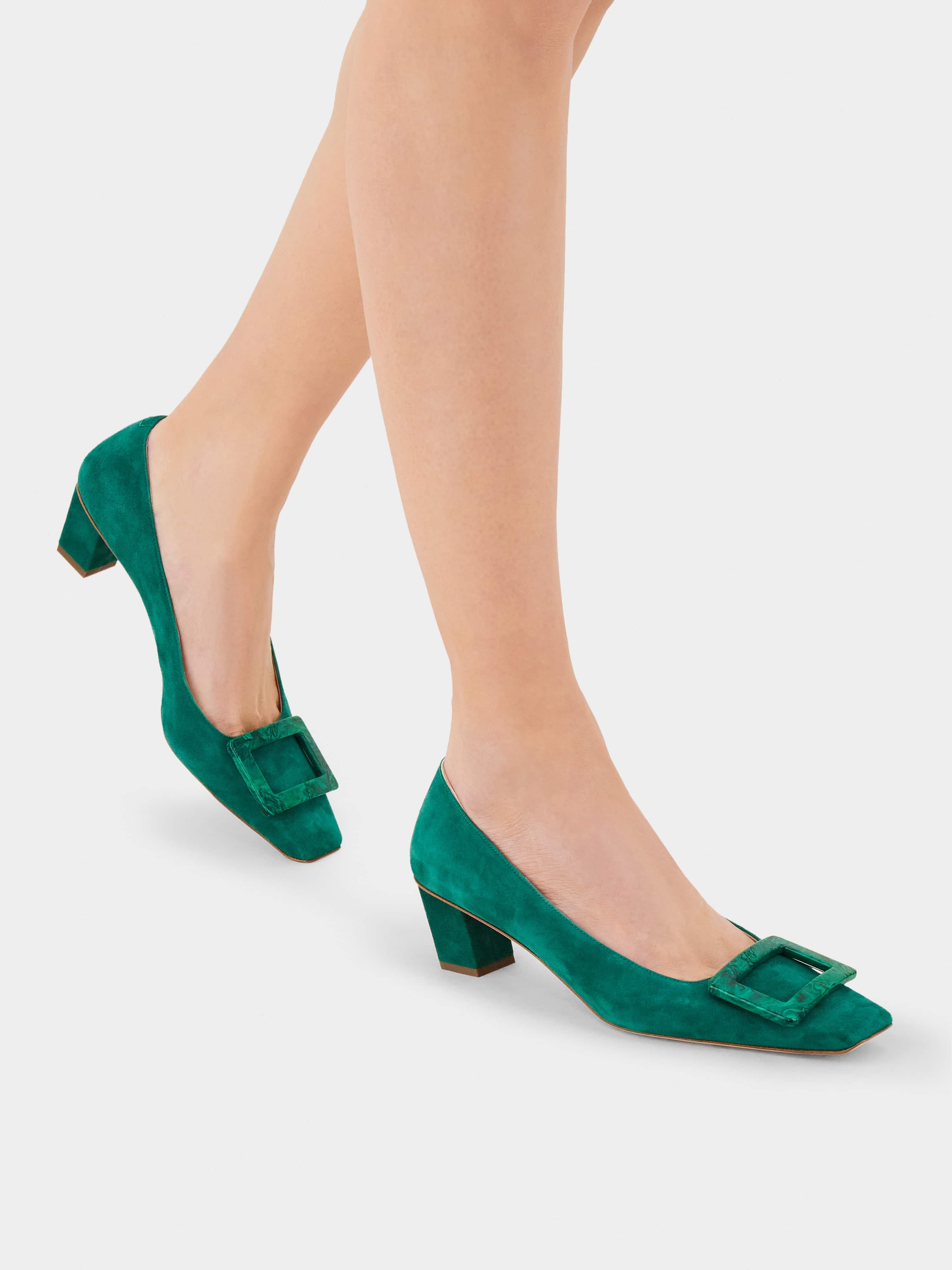 Belle Vivier Stone Buckle Pumps in Suede - 8