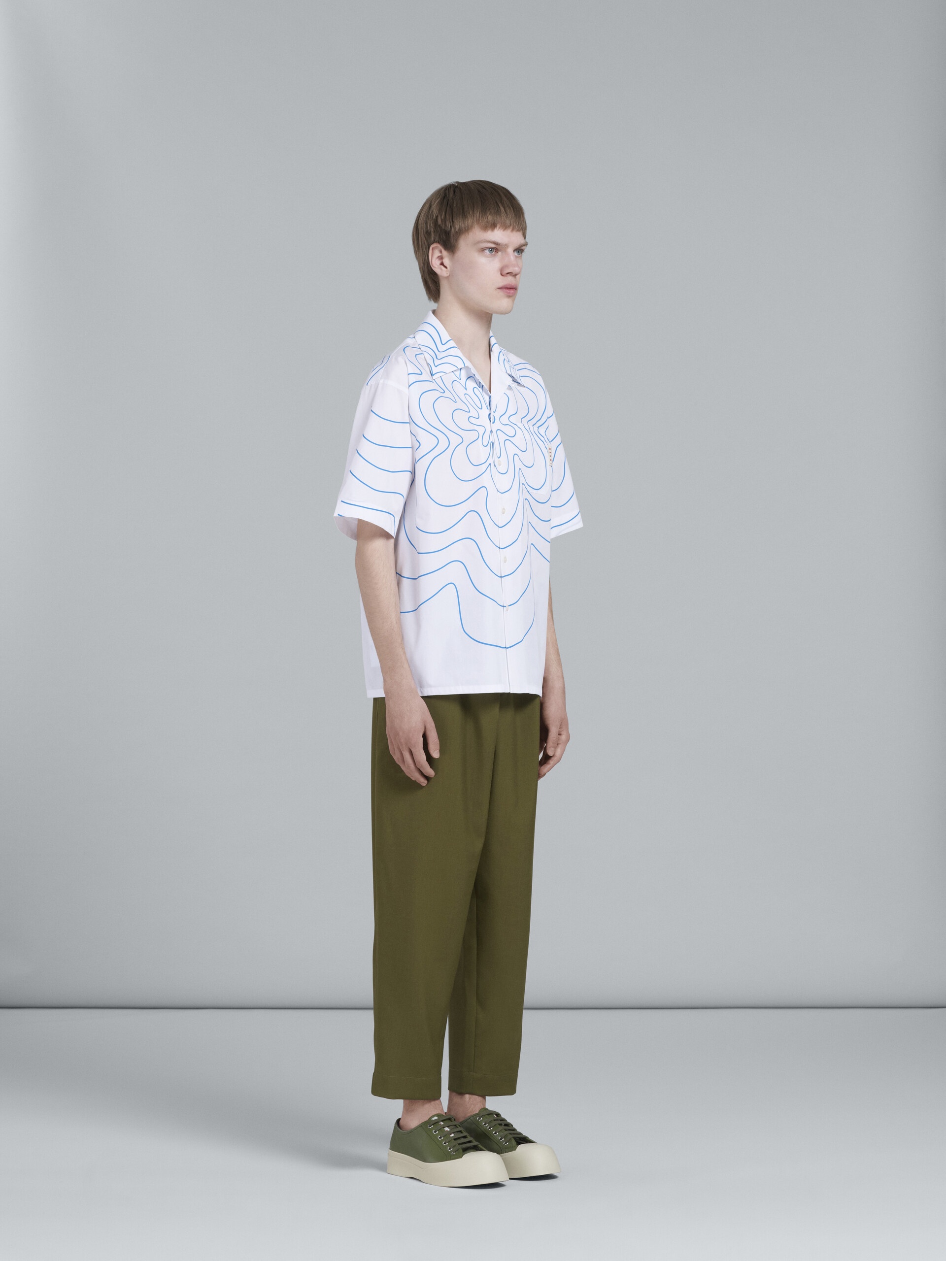 WHITE VIBRATING FLOWER POPLIN BOWLING SHIRT - 5