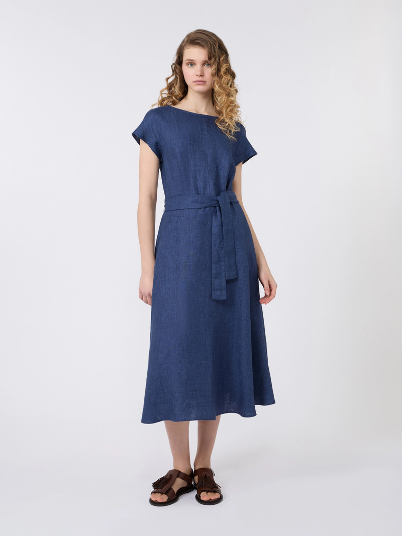 ESORDIO Linen canvas midi dress - NAVY 3