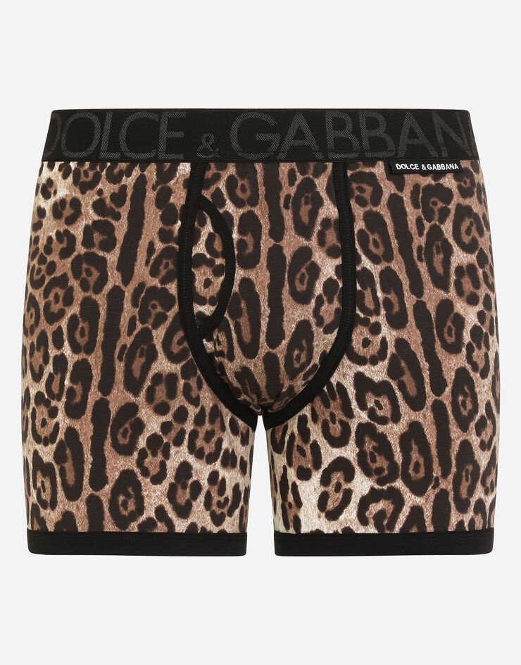 Long-leg two-way stretch cotton boxers with leopard print - 1