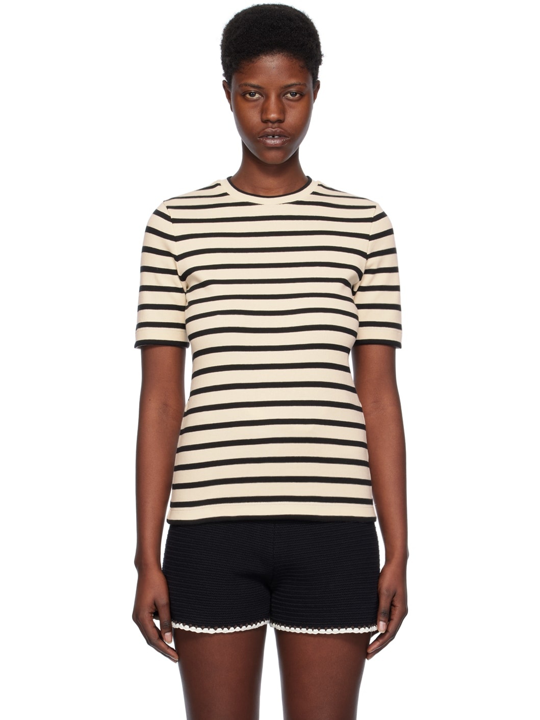 Off-White & Black Stripe T-Shirt - 1