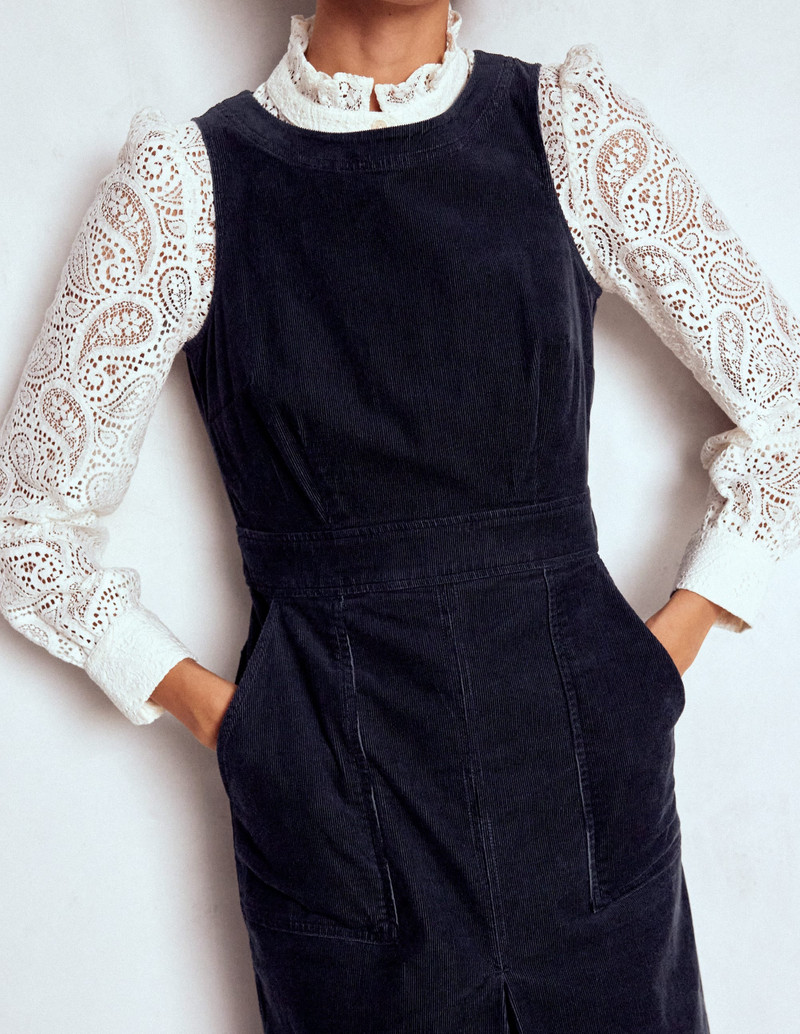 Ula Box Pleat Cord Midi Dress-Midnight Blue 3