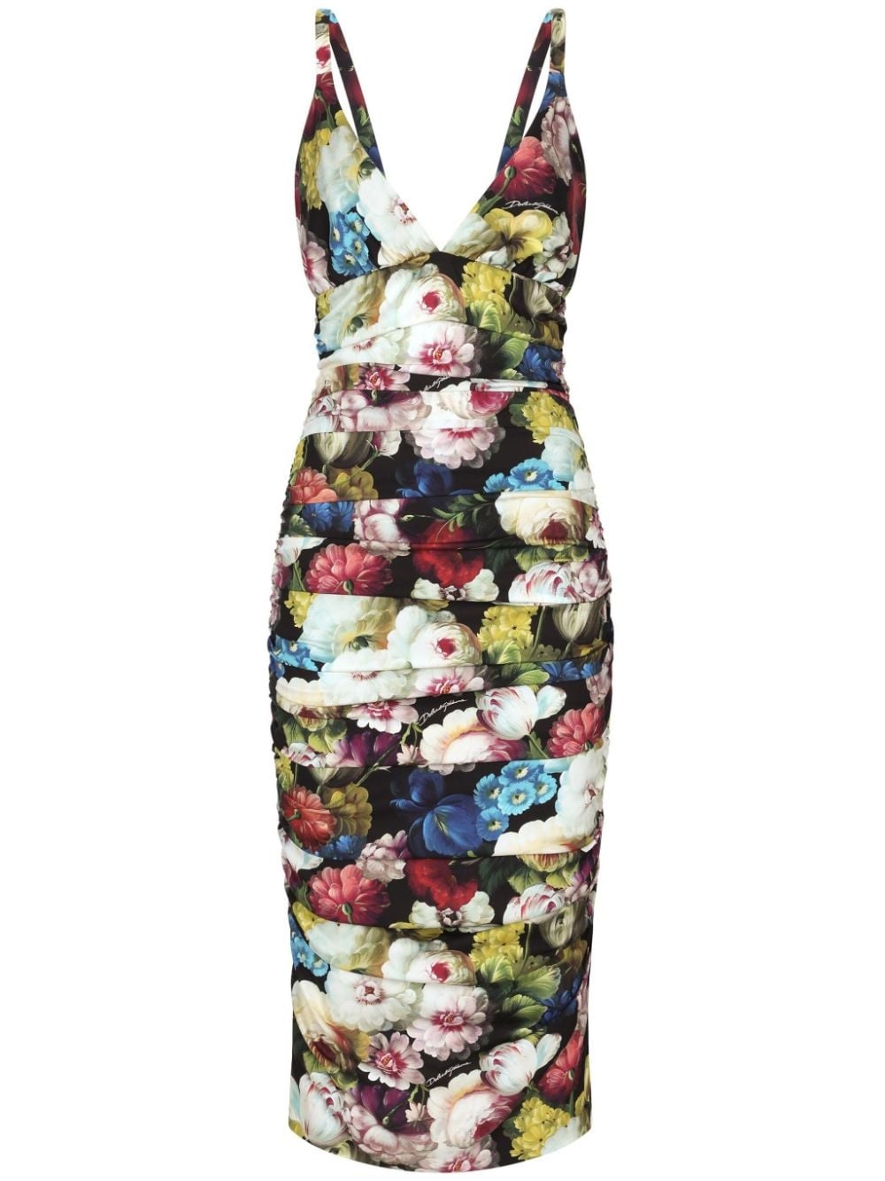 Flower print silk midi dress - 1