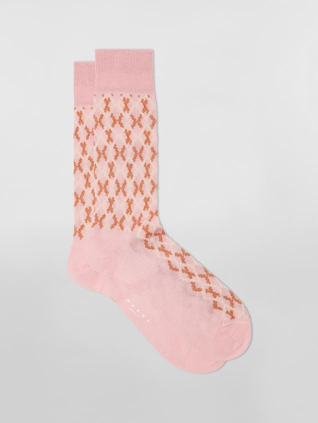 PINK MICRO CHECK JACQUARD COTTON AND NYLON SOCK - 1