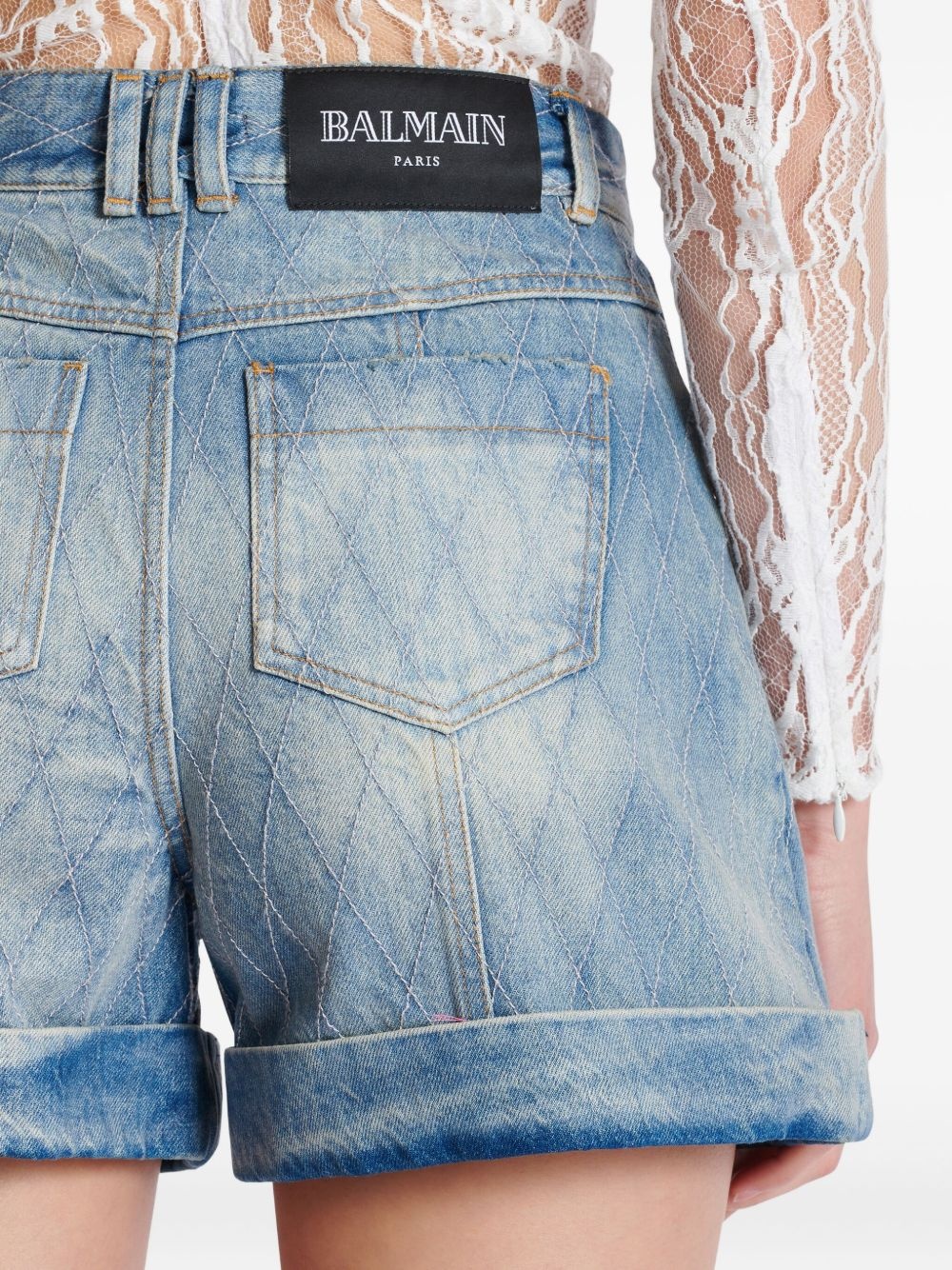 diamond denim shorts - 6