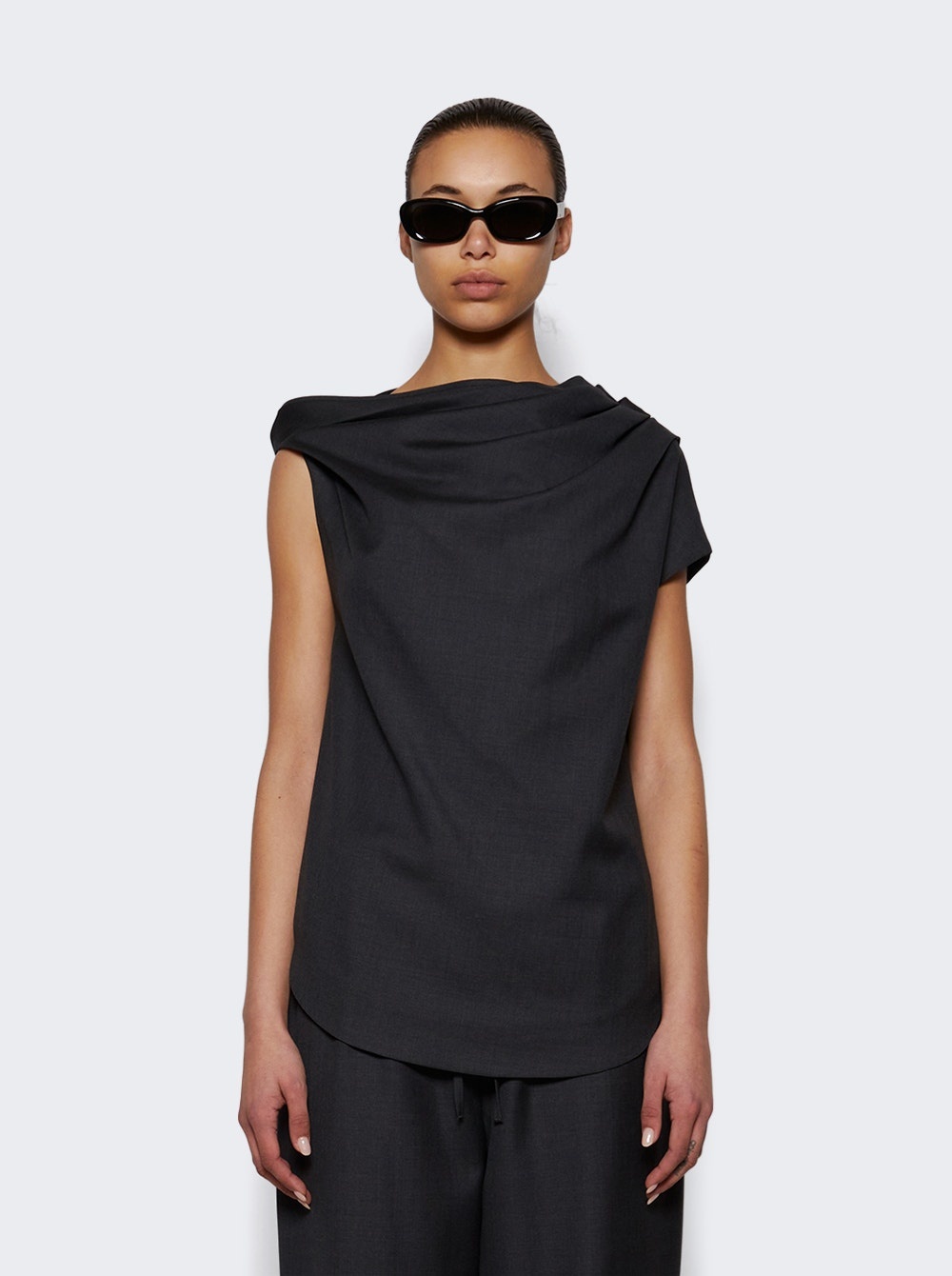 Lyra Draped Sleeveless Blouse Black Melange - 3