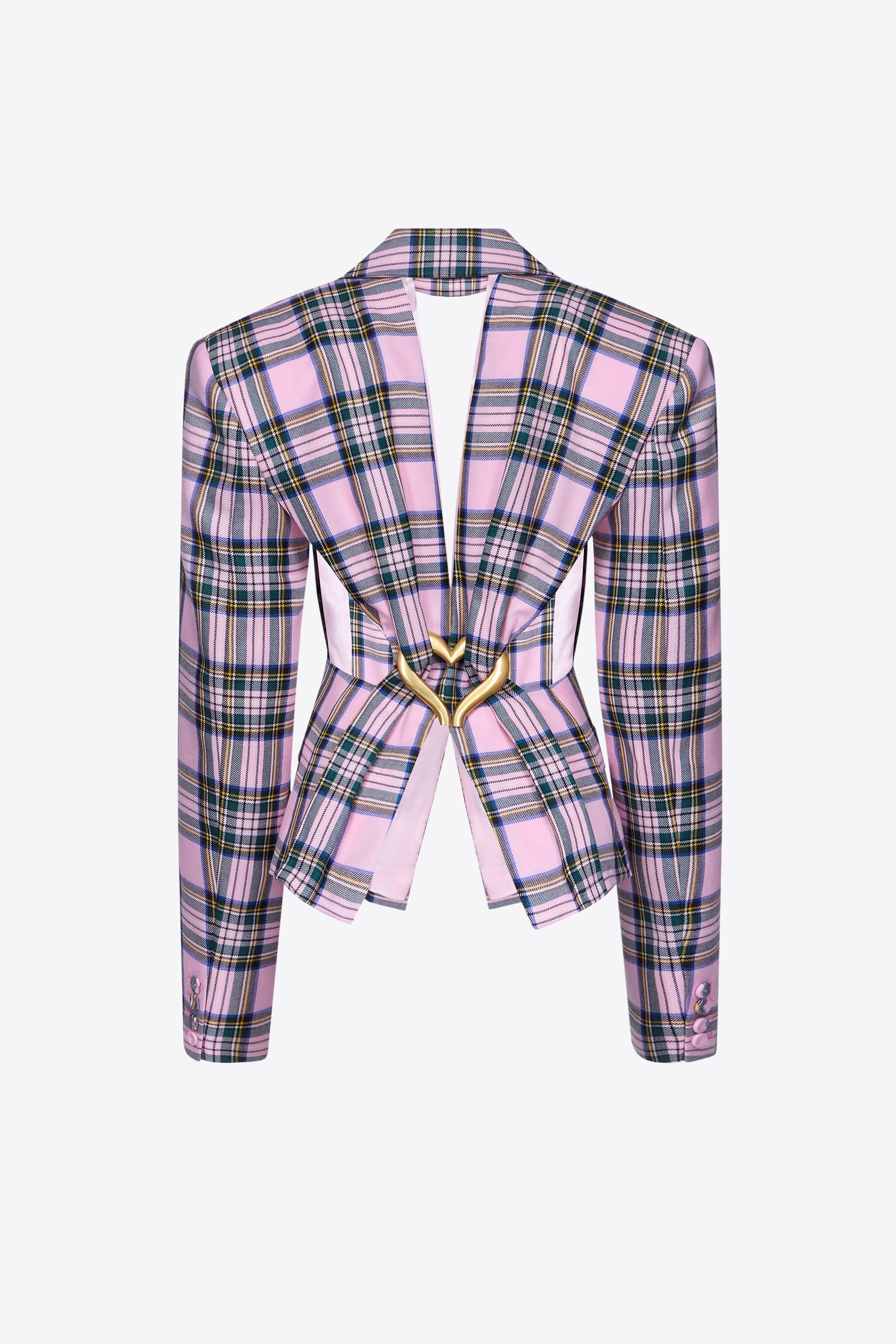 HEART DRAPED CUTOUT CHECKED BLAZER - 2