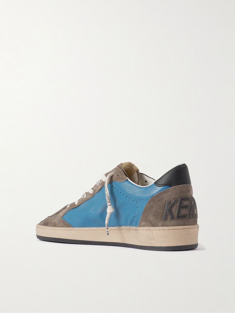 Ball Star Suede-Trimmed Distressed Leather Sneakers Blue 4