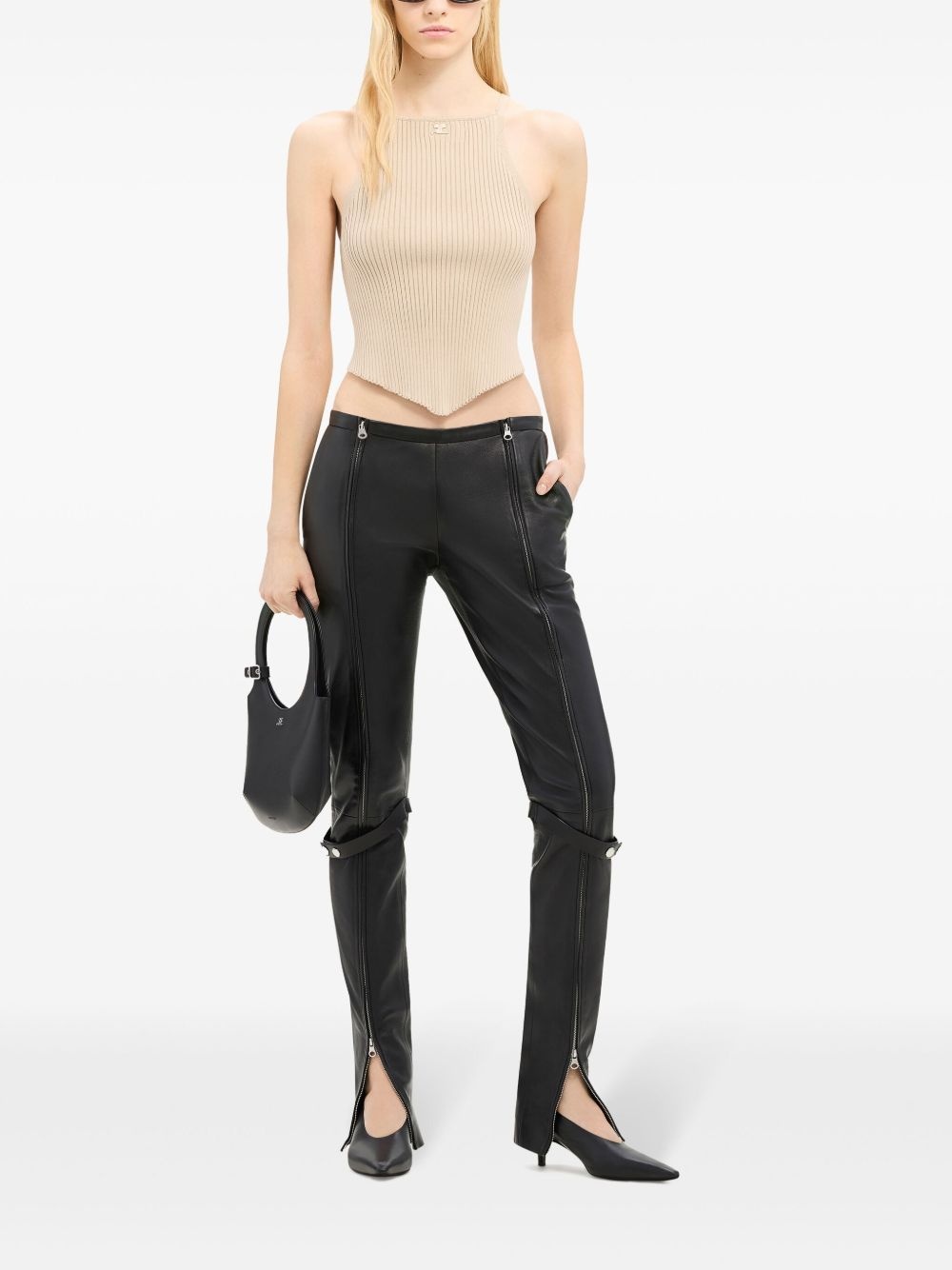 logo-embroidered ribbed top - 2