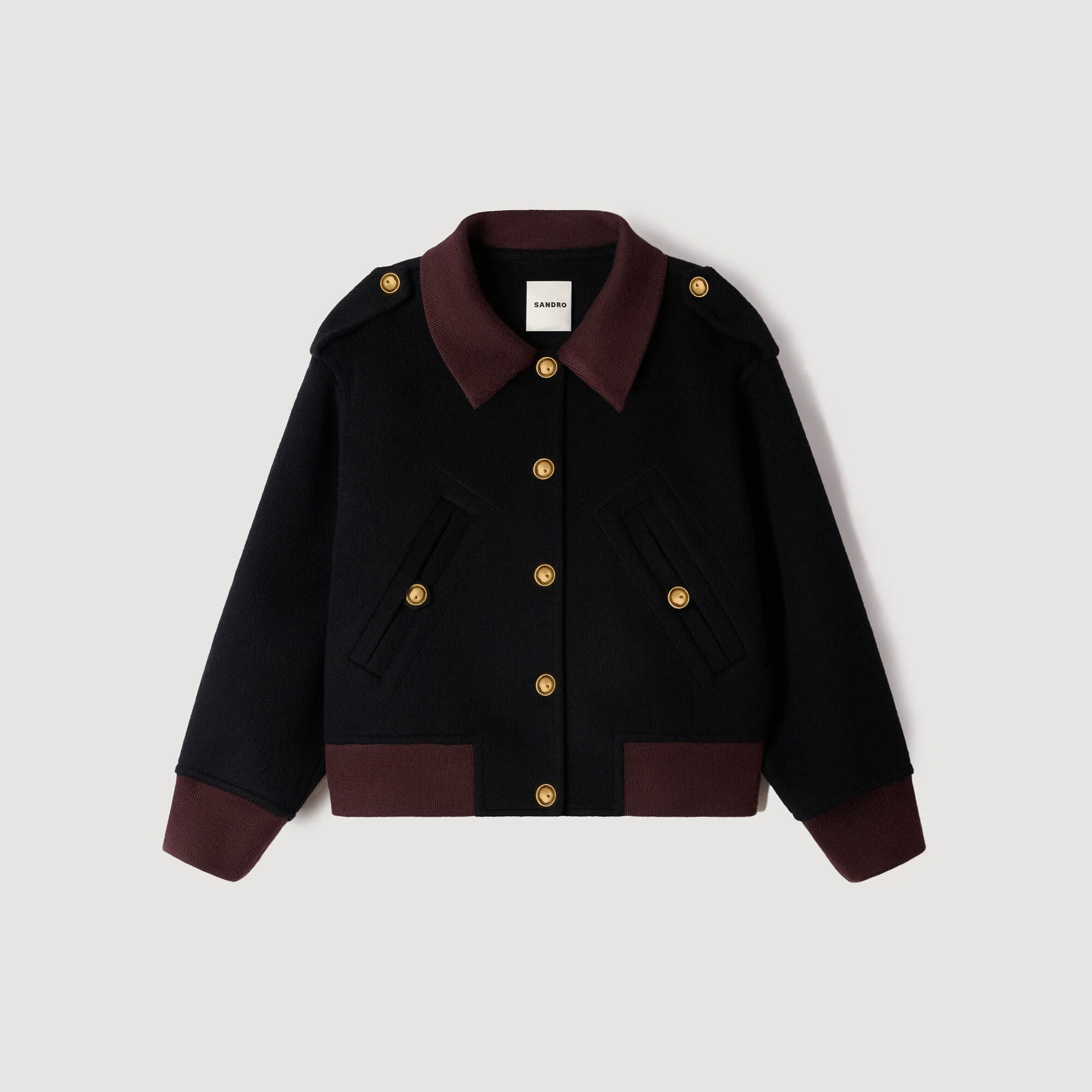 SHORT COAT WITH CONTRAST COLLAR - 1