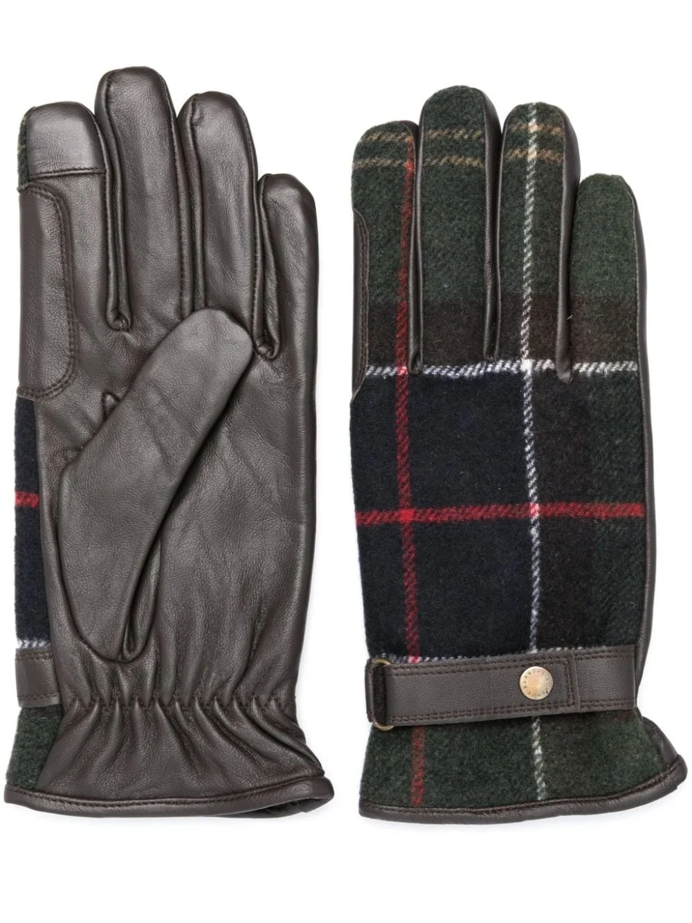 Aubrey tartan-check panelled leather gloves - 1