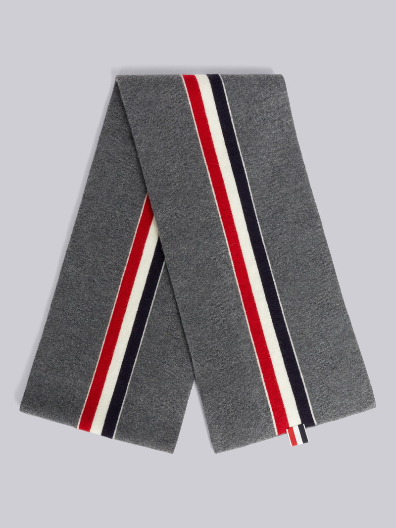 Medium Grey Jersey Stitch Superfine Merino Wool Intarsia Stripe Scarf 3