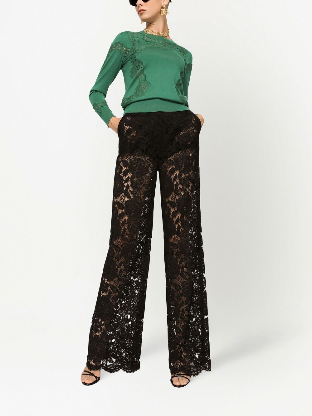 lace-inserts fine-knit jumper - 2