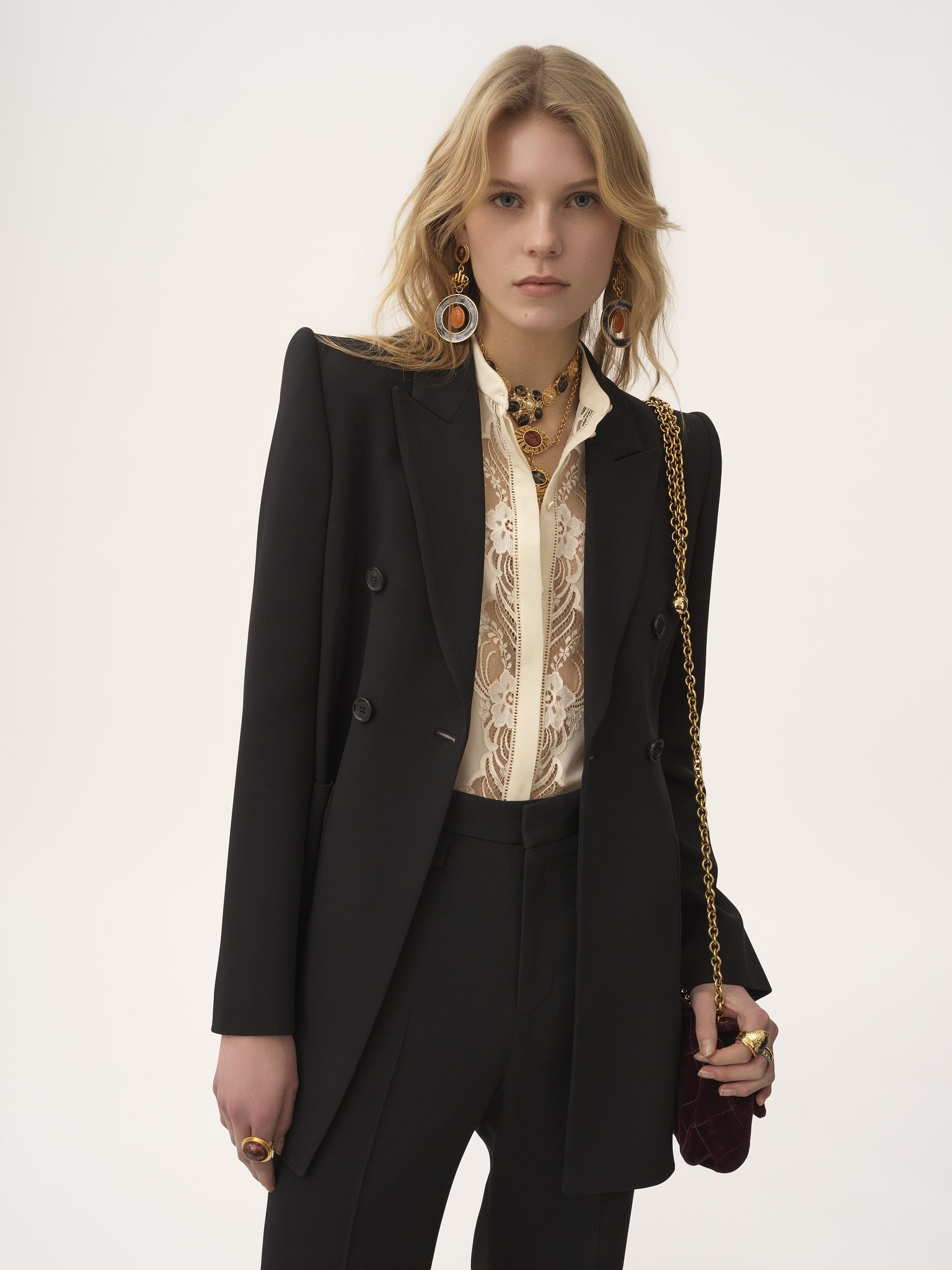 DOUBLE-BREASTED TAILORED JACKET IN A CRÊPE MIX - 4
