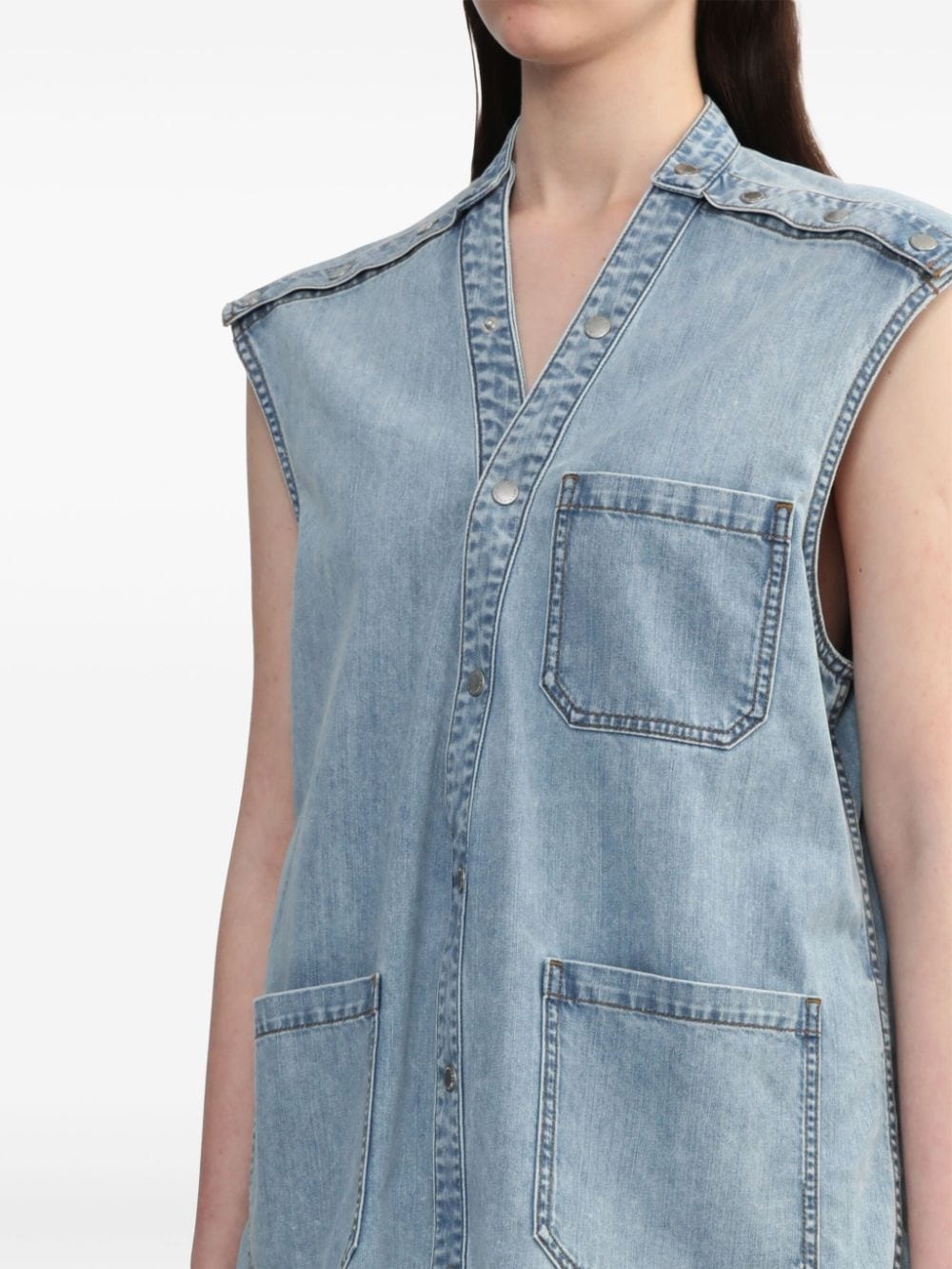 patch pocket detailing denim vest - 5