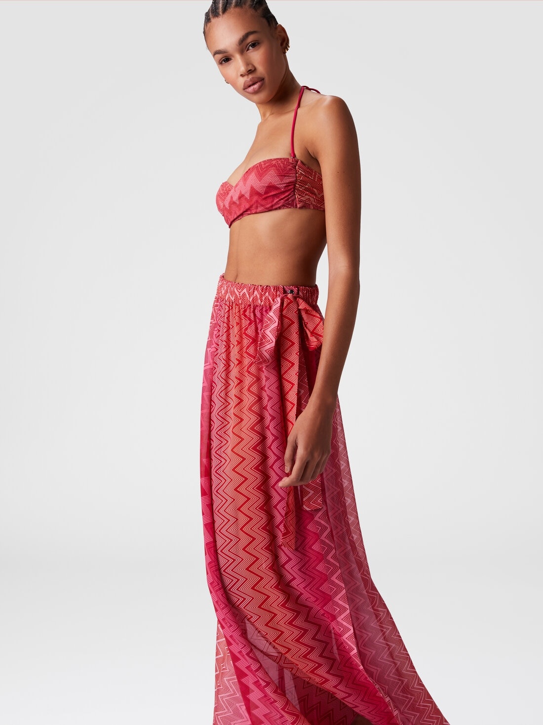 Long covered up skirt in printed silk with front closure - 4