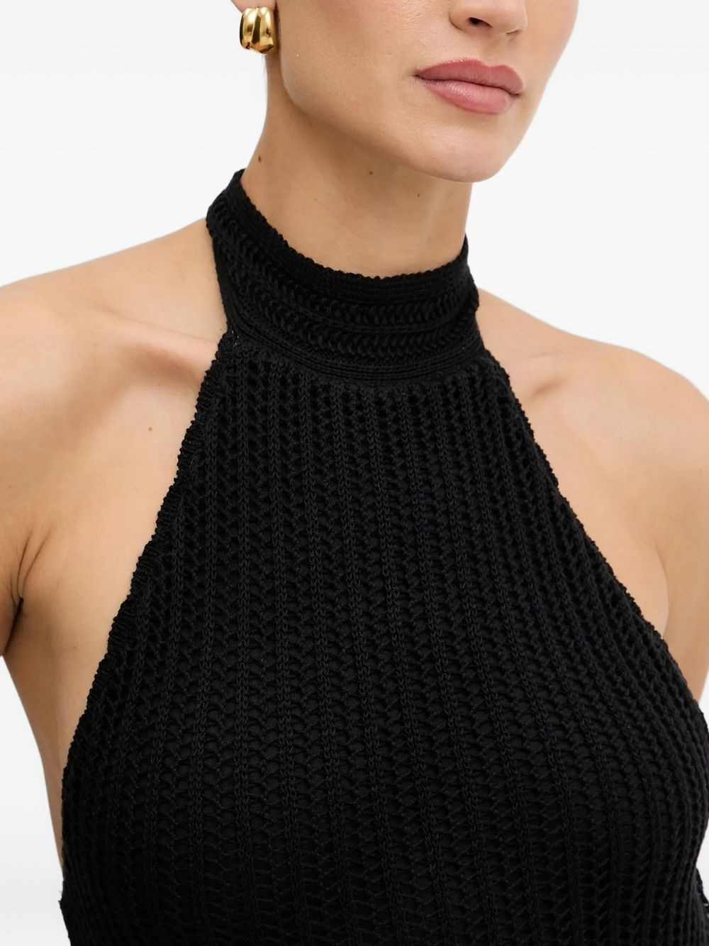 halter-neck ribbed knit midi dress - 4