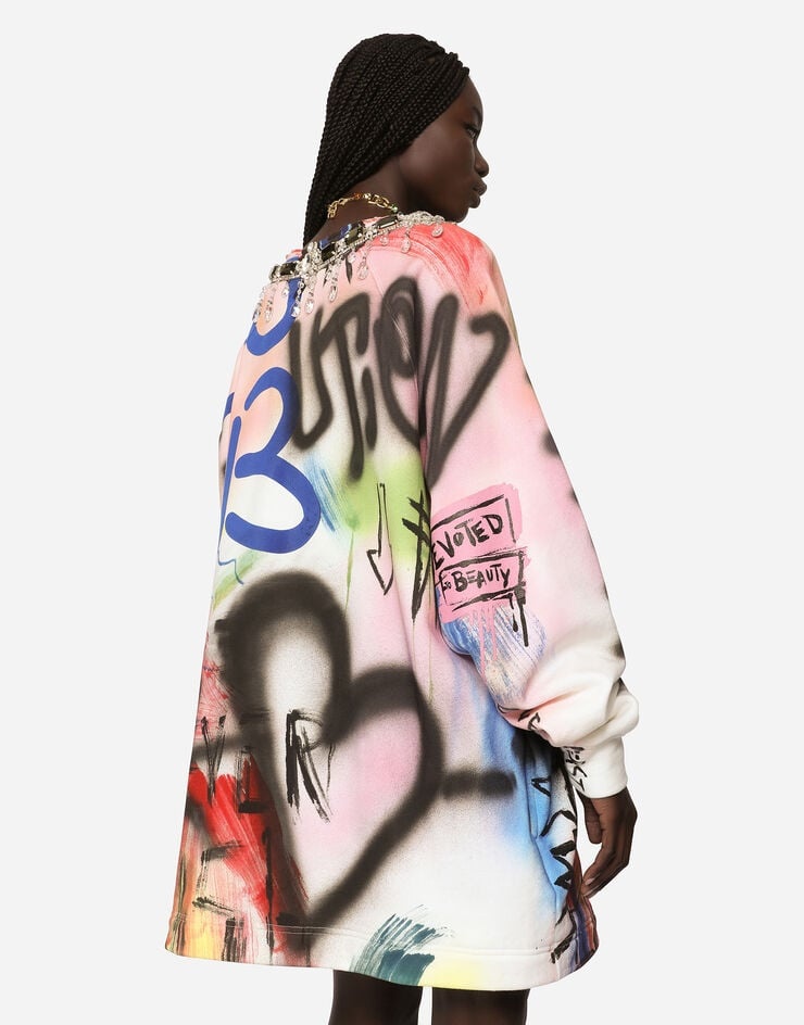 Long jersey sweatshirt with graffiti print - 6