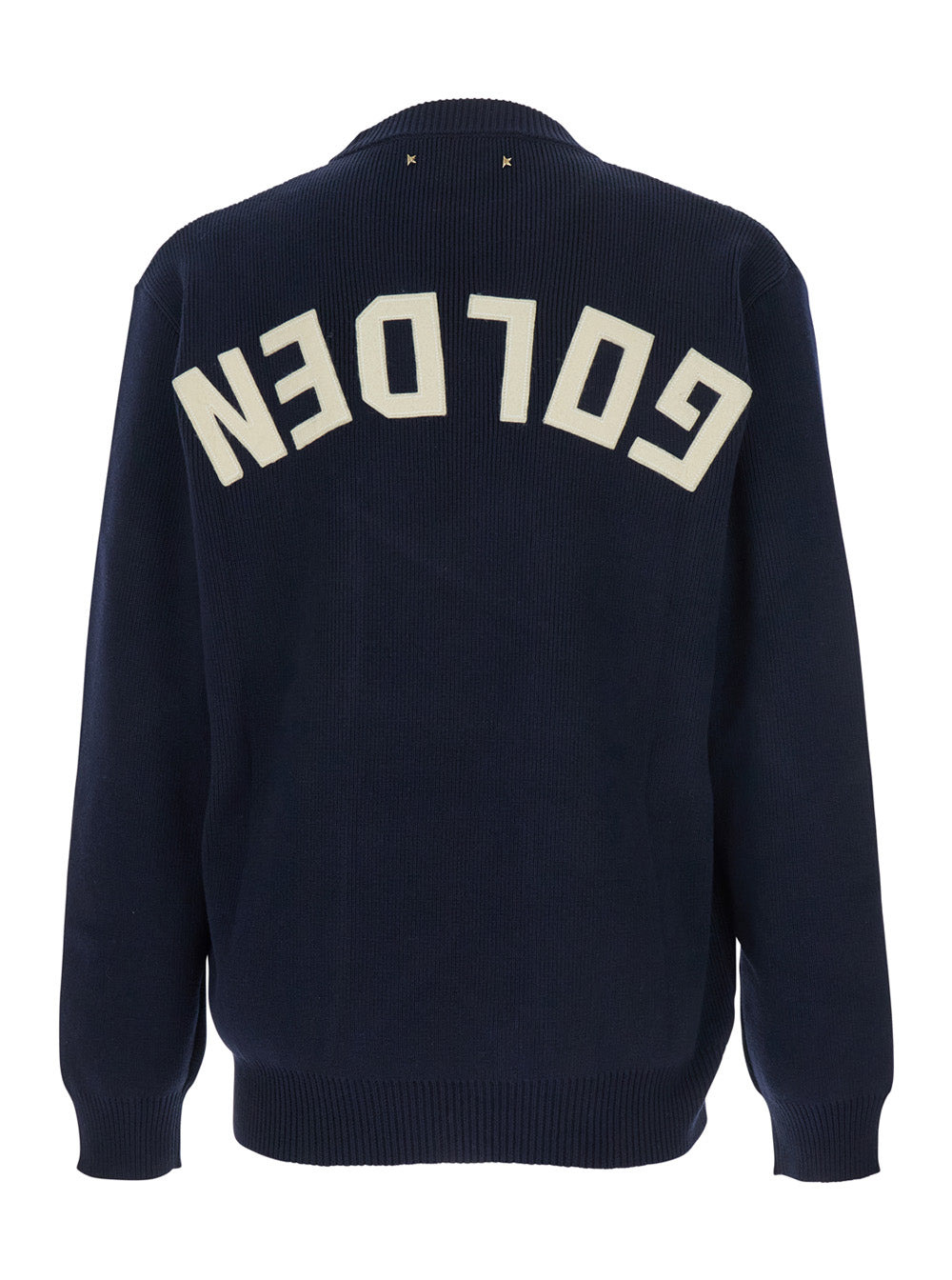Golden Goose Men Blue Ribbed Sweater With Logo Lettering On The Back In Cotton Man - 2