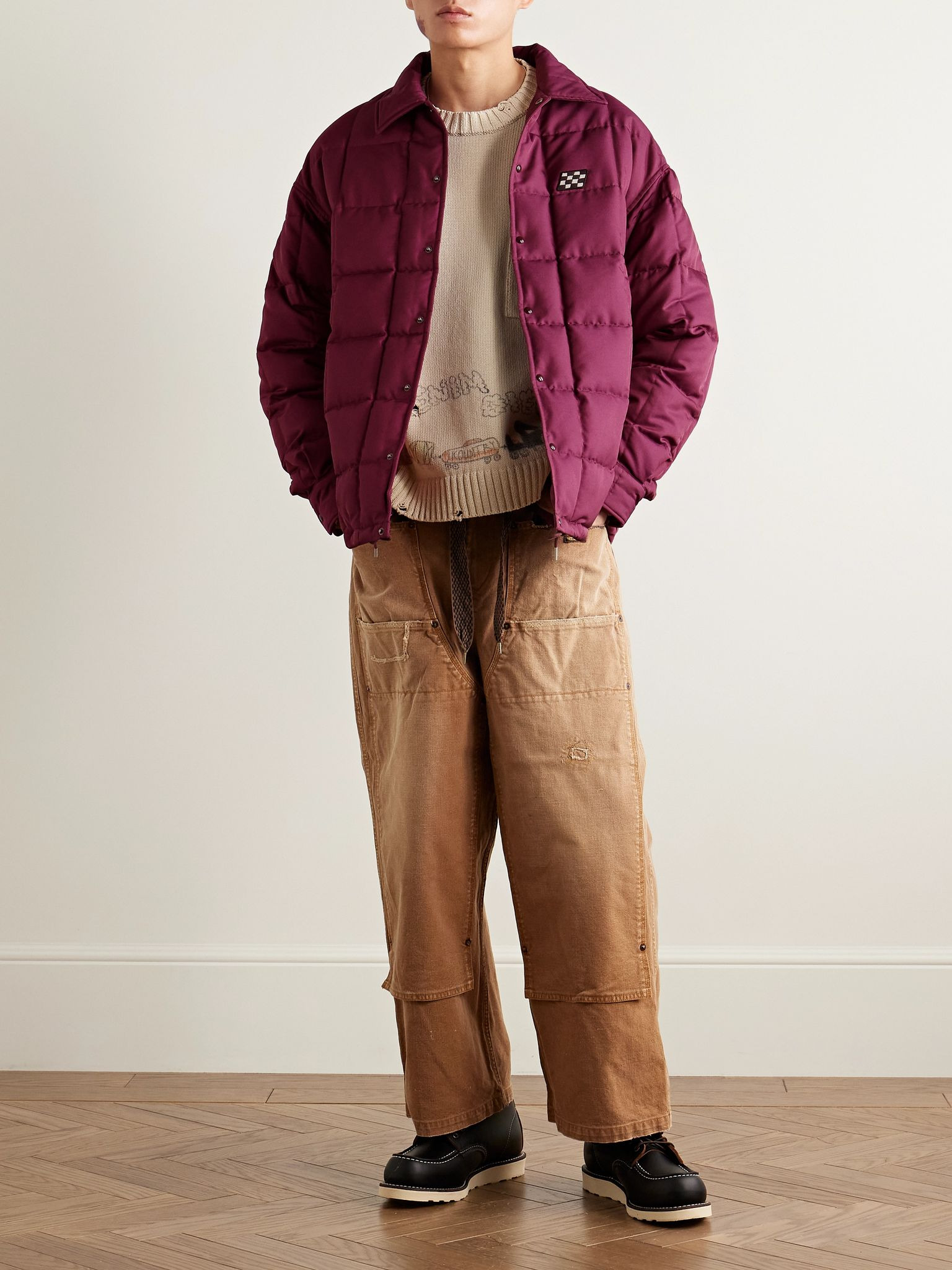Coach Appliquéd Quilted Wool and Silk-Blend Twill Down Jacket Burgundy - 2
