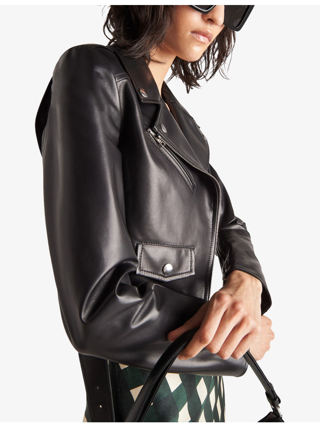 Brand-plaque cropped leather biker jacket - 3