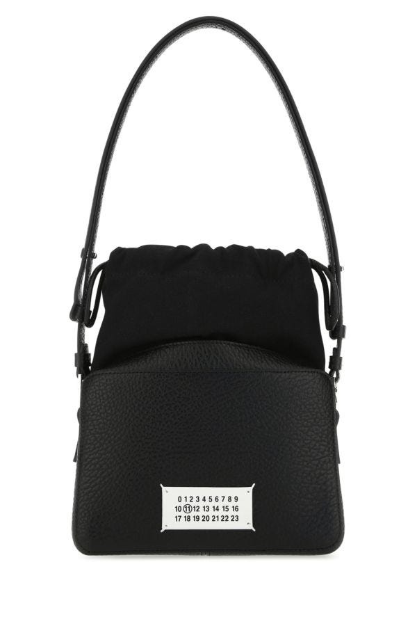 Black leather and fabric 5AC bucket bag - 1