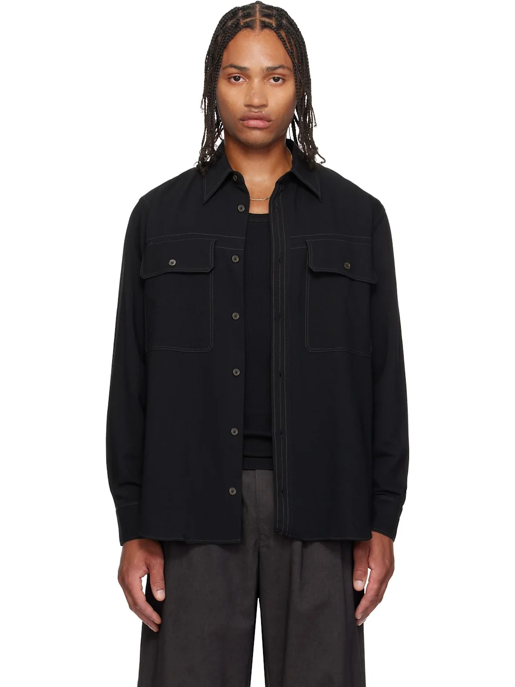 Black Oversized Viscose-Wool Shirt - 1