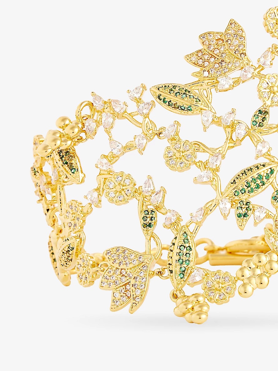 Bloom crystal-embellished 12ct yellow gold plated-brass cuff - 3