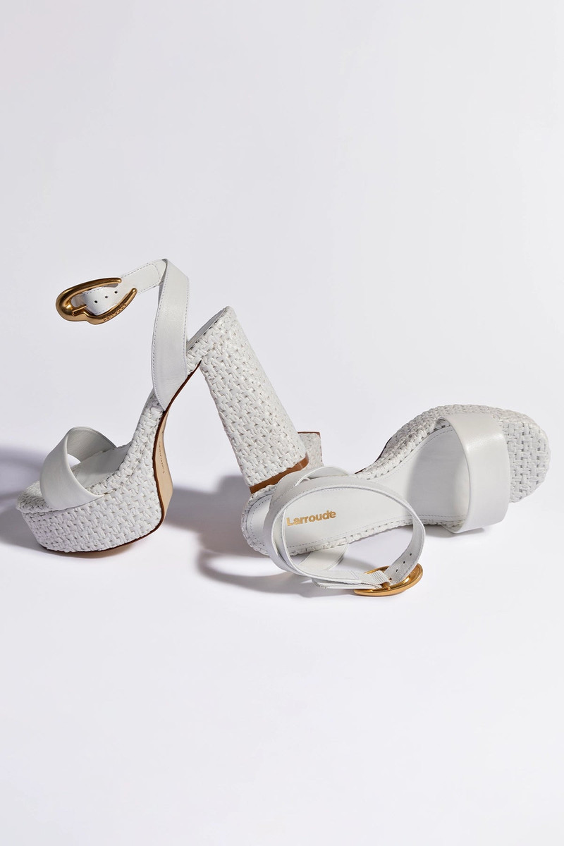 Dolly Verona Sandal In White Leather and White Raffia 6