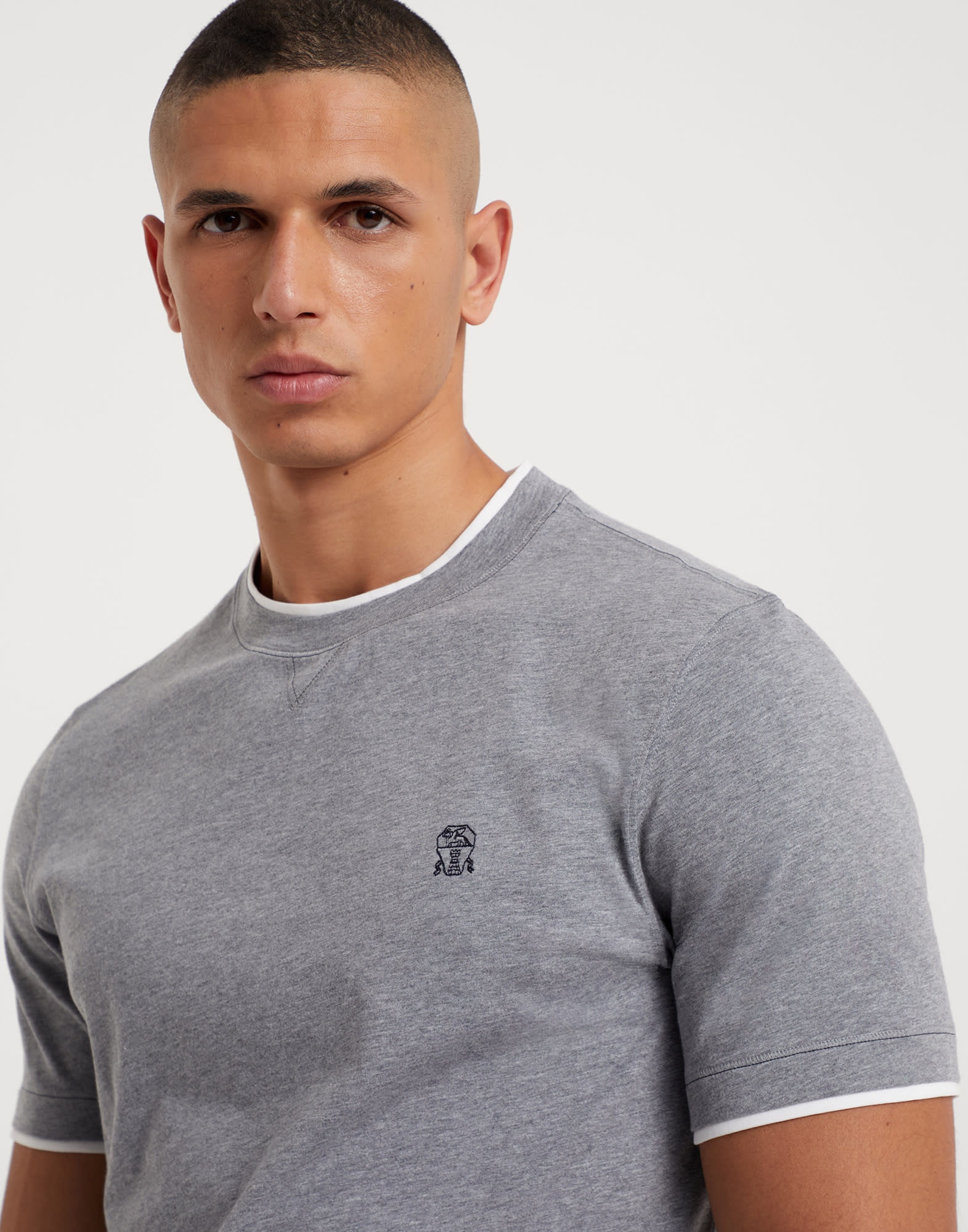 Cotton jersey crew neck T-shirt with logo and faux-layering - 3