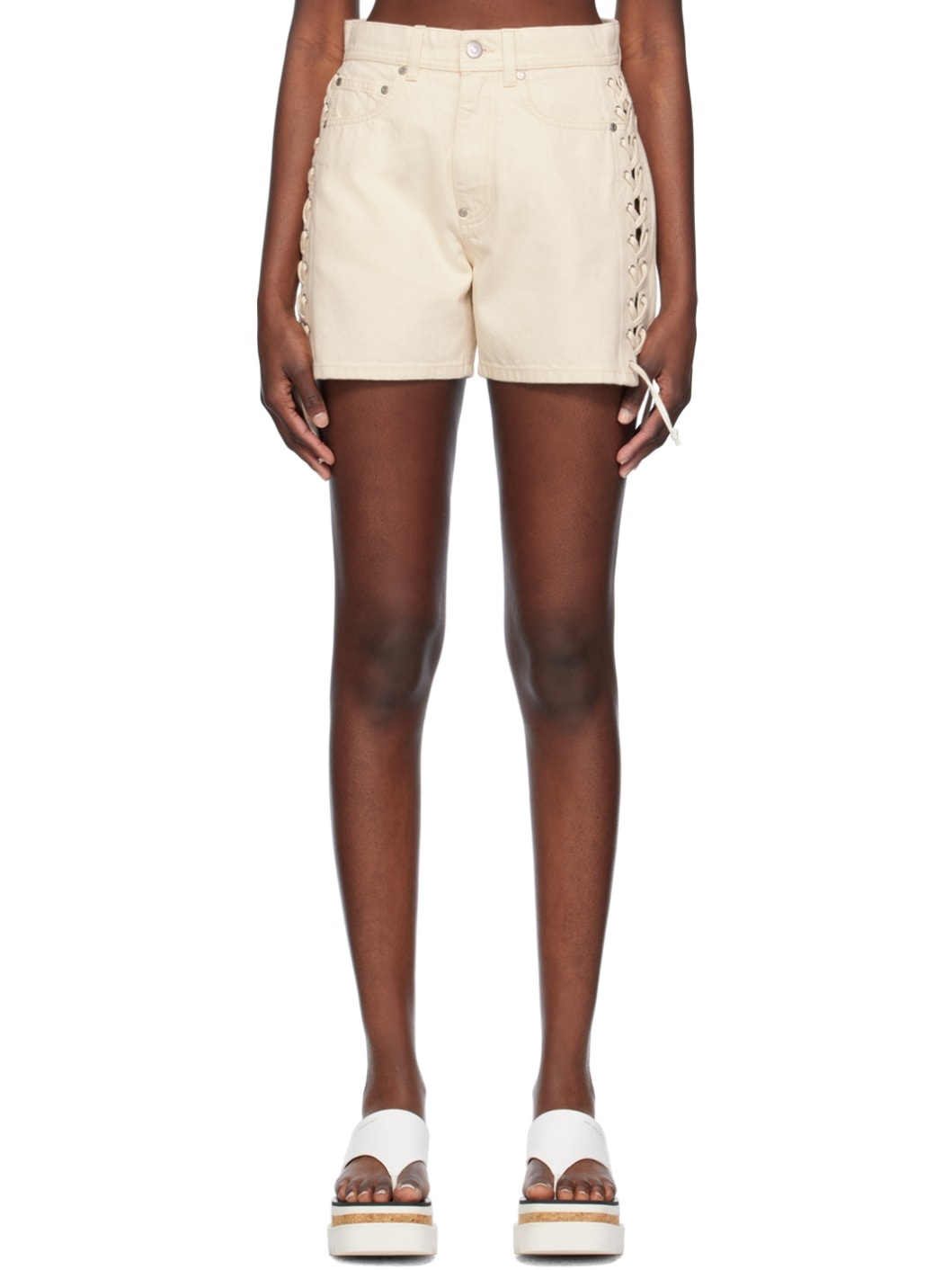Off-White Lace-Up Denim Shorts - 1