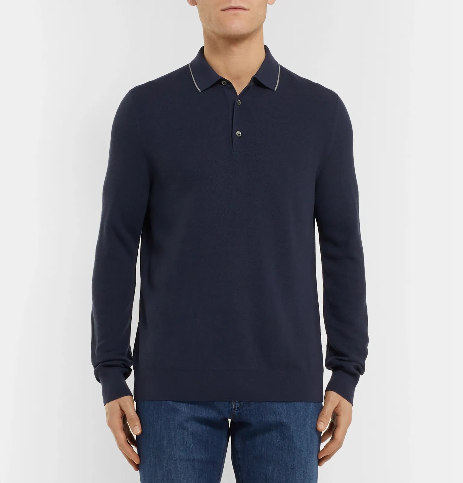 Contrast-Tipped Wool and Cashmere-Blend Piqué Polo Shirt - 4