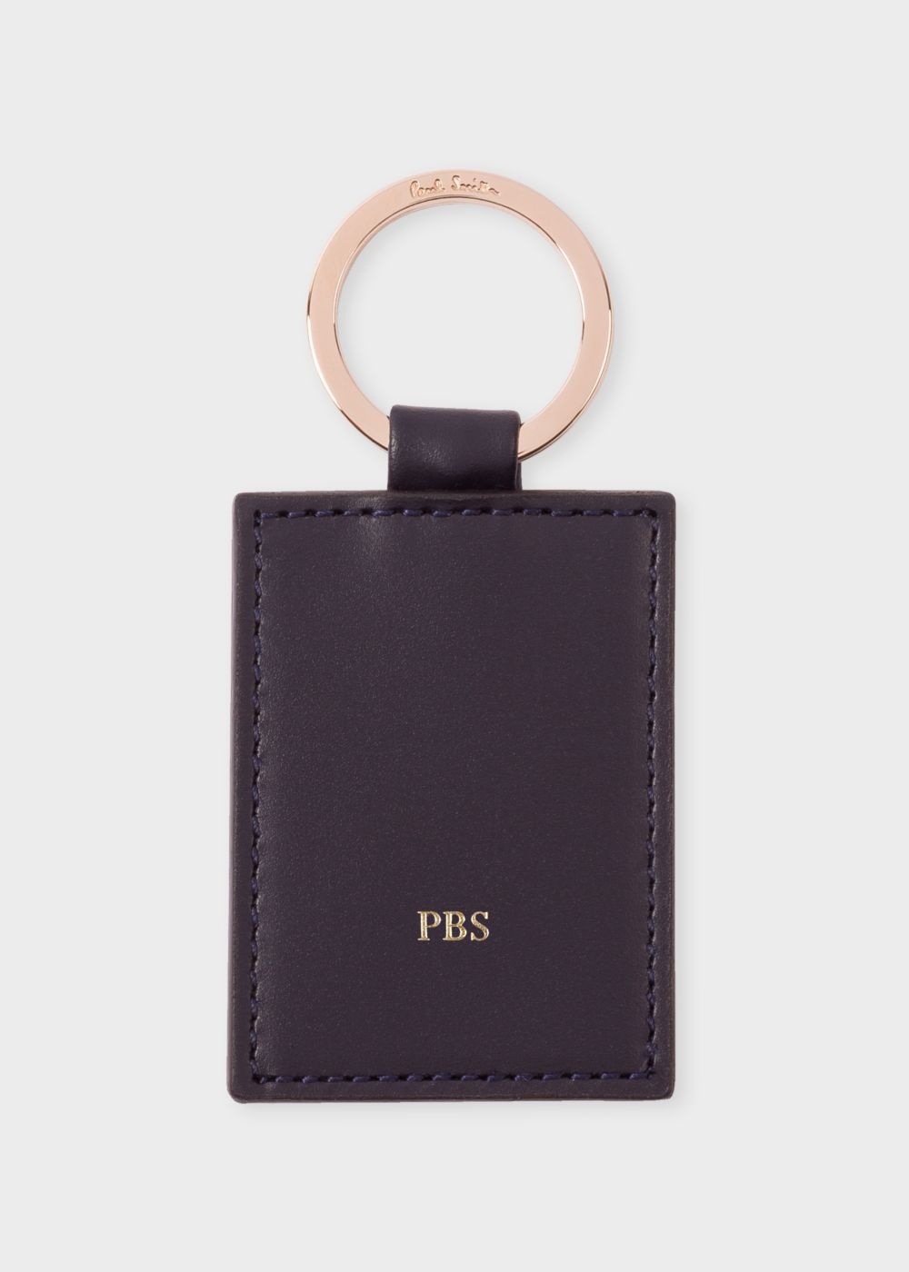 Navy Calf Leather Monogrammed Keyring - 4