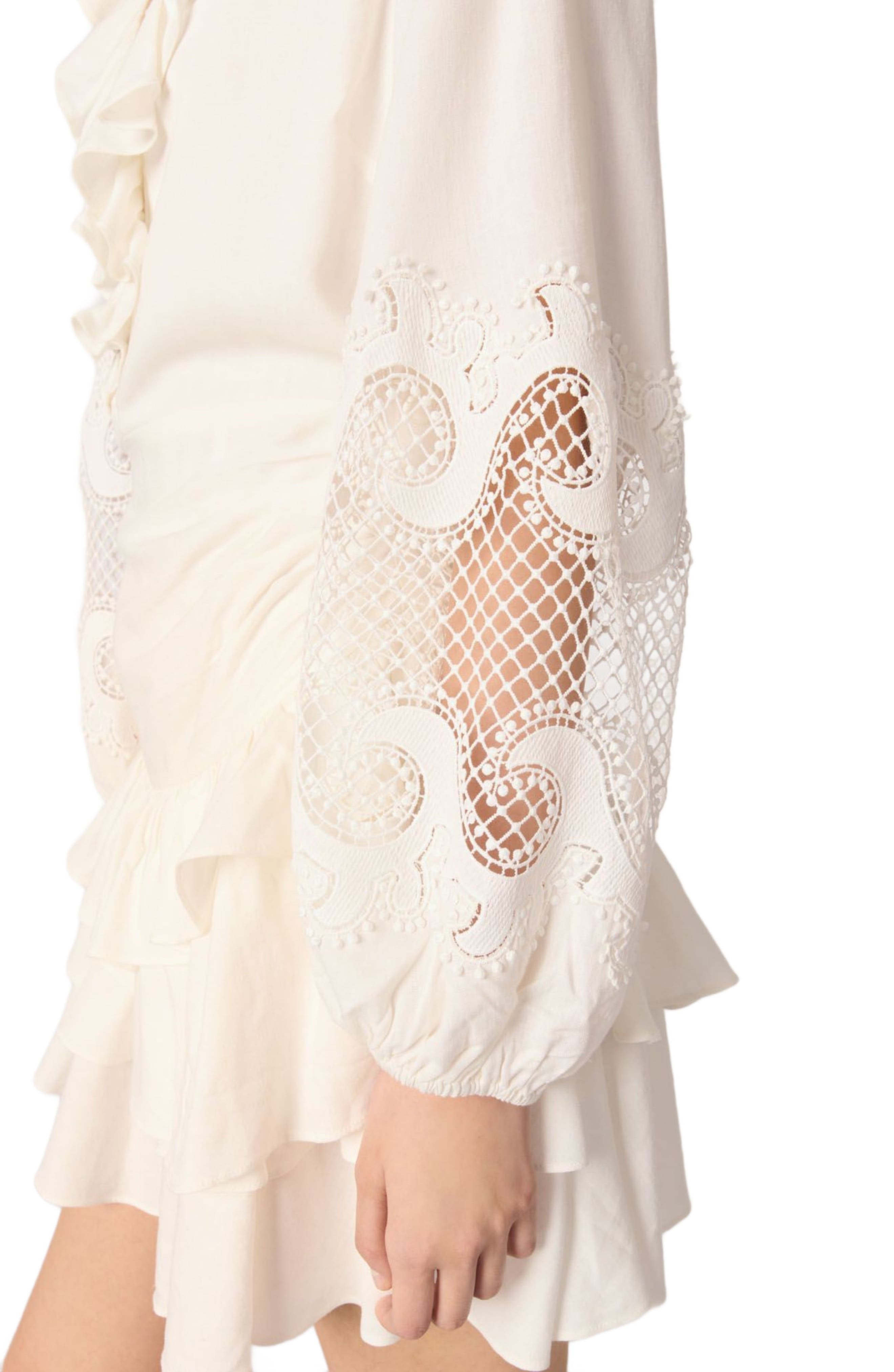 maje Ruffled embroidered sleeve dress in Ecru at Nordstrom - 7