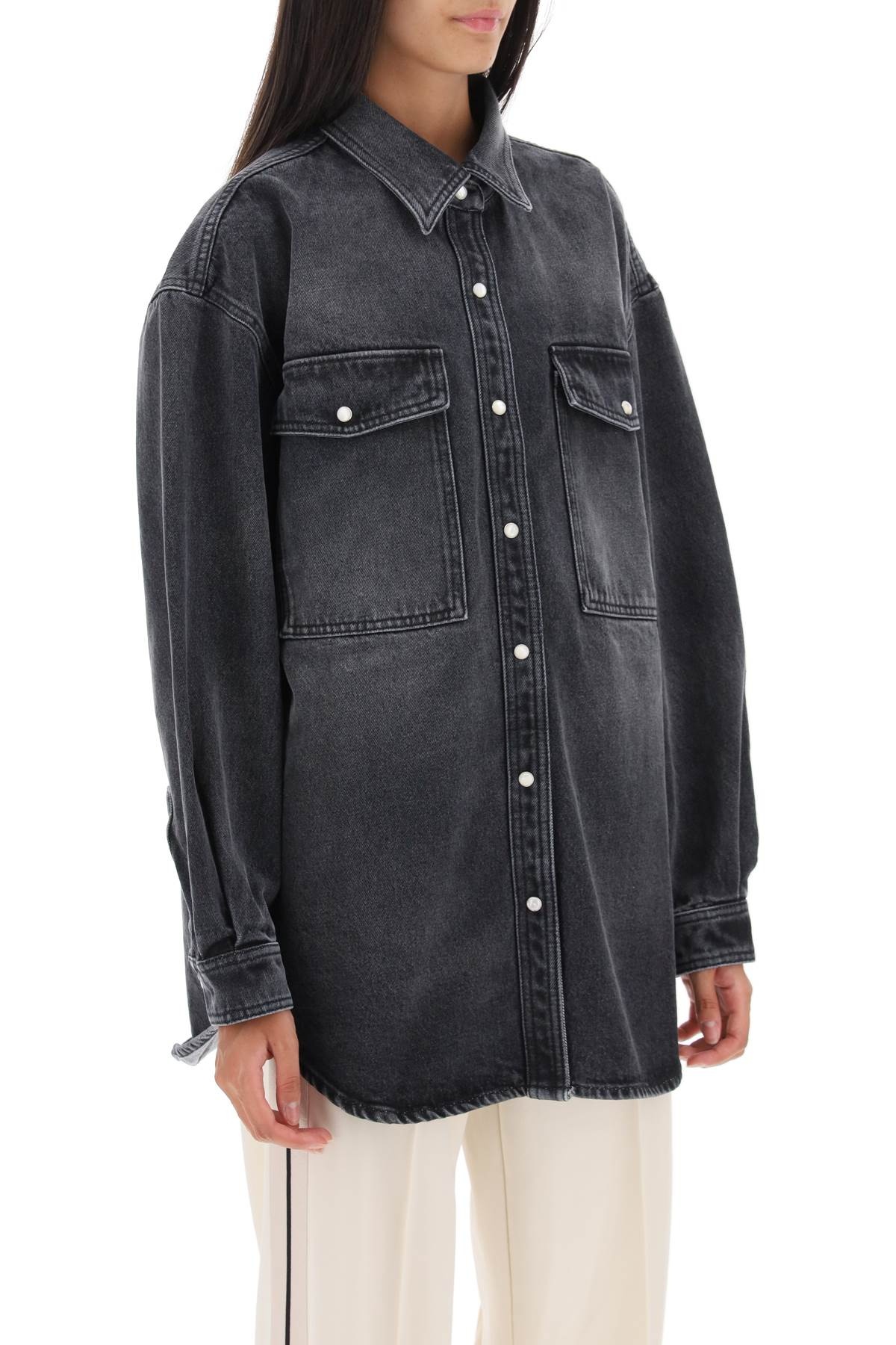 Palm Angels Oversized Snap-Up Denim Shirt Women - 2