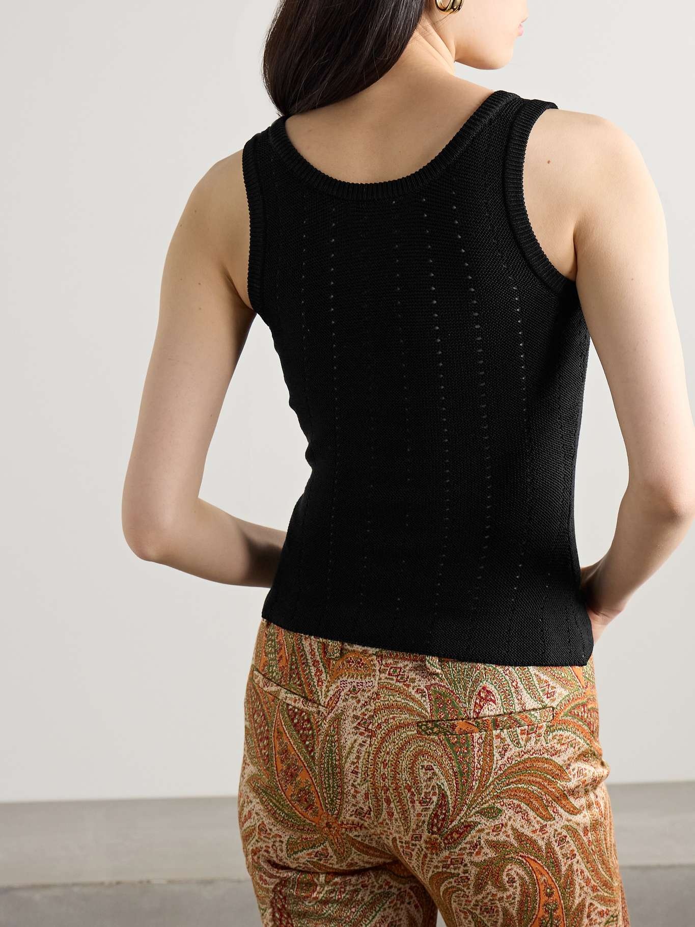 Pointelle-knit silk-blend tank Black - 4