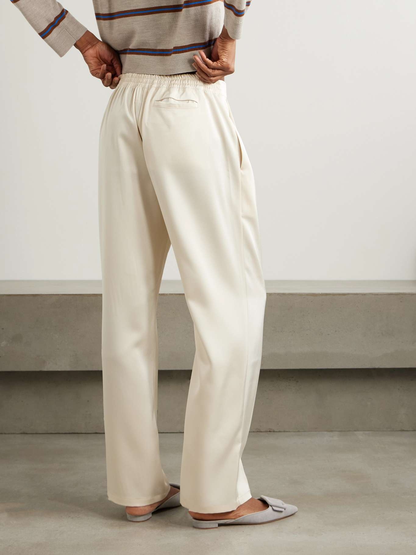 Barb pleated satin straight-leg pants Cream - 3