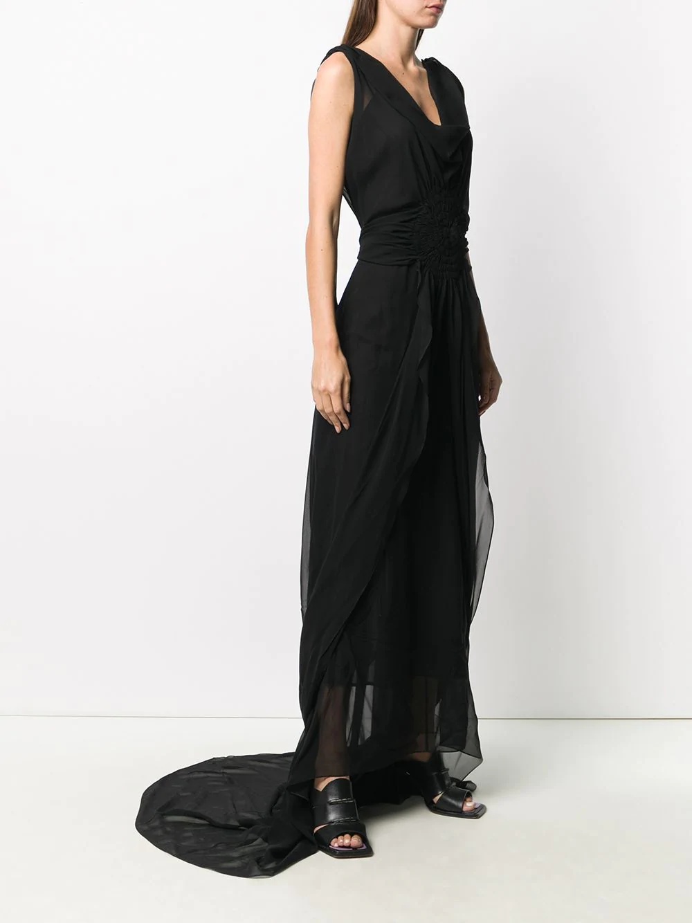 sheer draped evening gown - 3