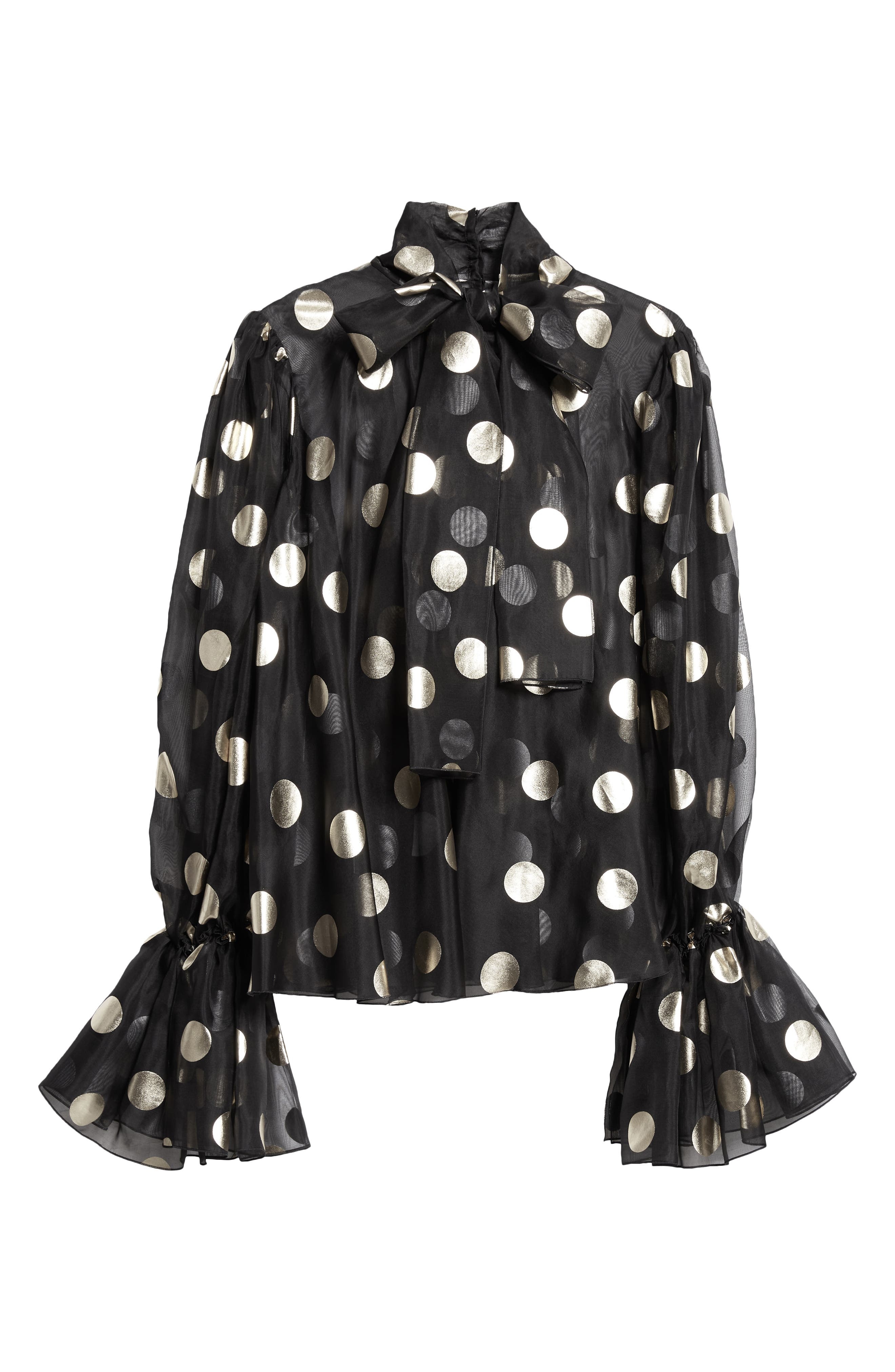 Dolce&Gabbana Polka Dot Bow Bell Sleeve Sheer Silk Top in Hnlm0 Oro Nero at Nordstrom - 6