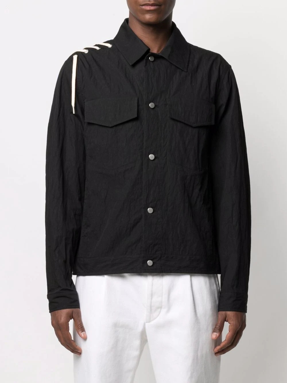 laced detail shirt jacket - 3