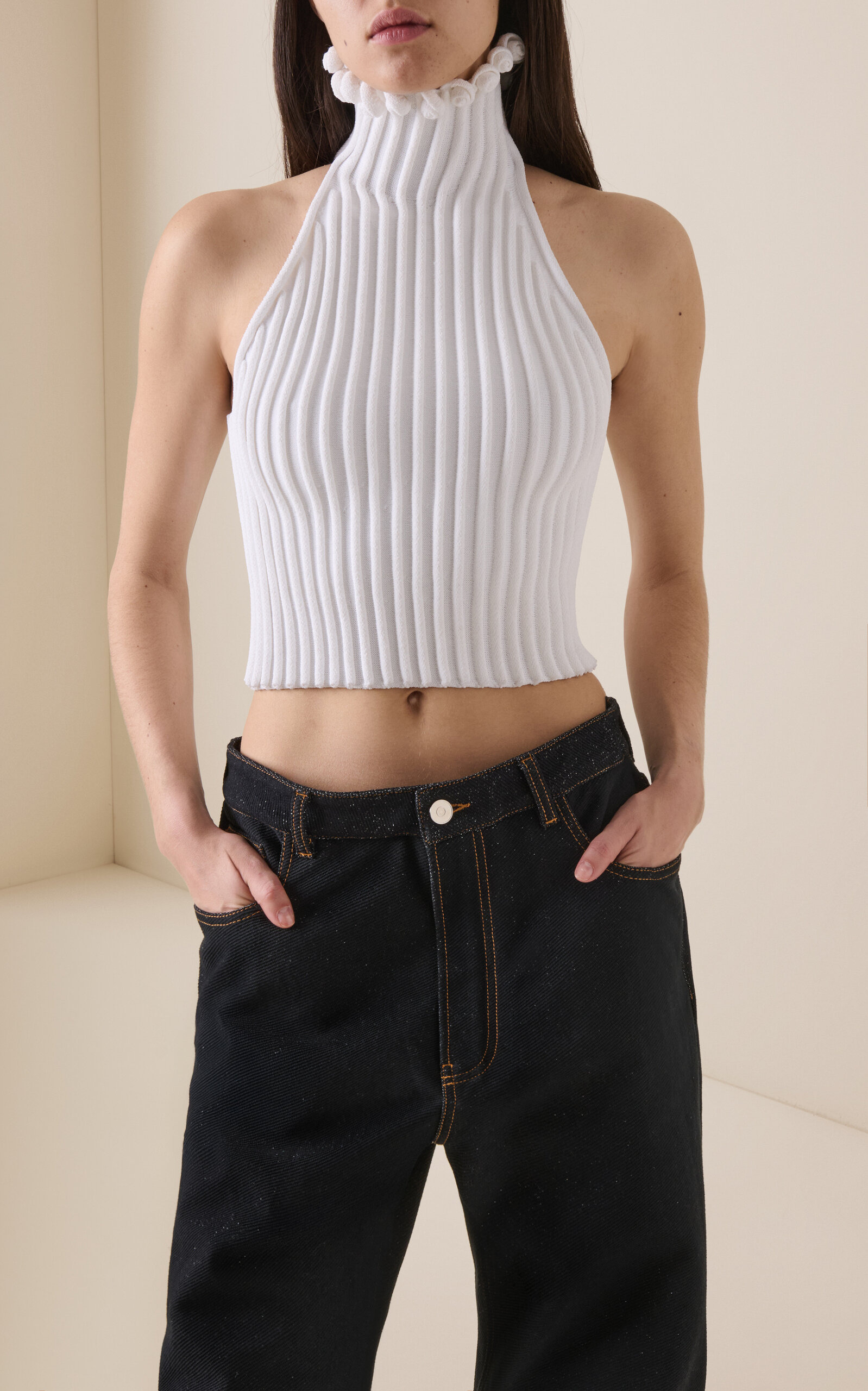 Ringlet-Detailed Knit Top white - 2