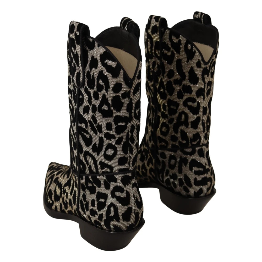GRAY BLACK LEOPARD COWBOY BOOTS - 4