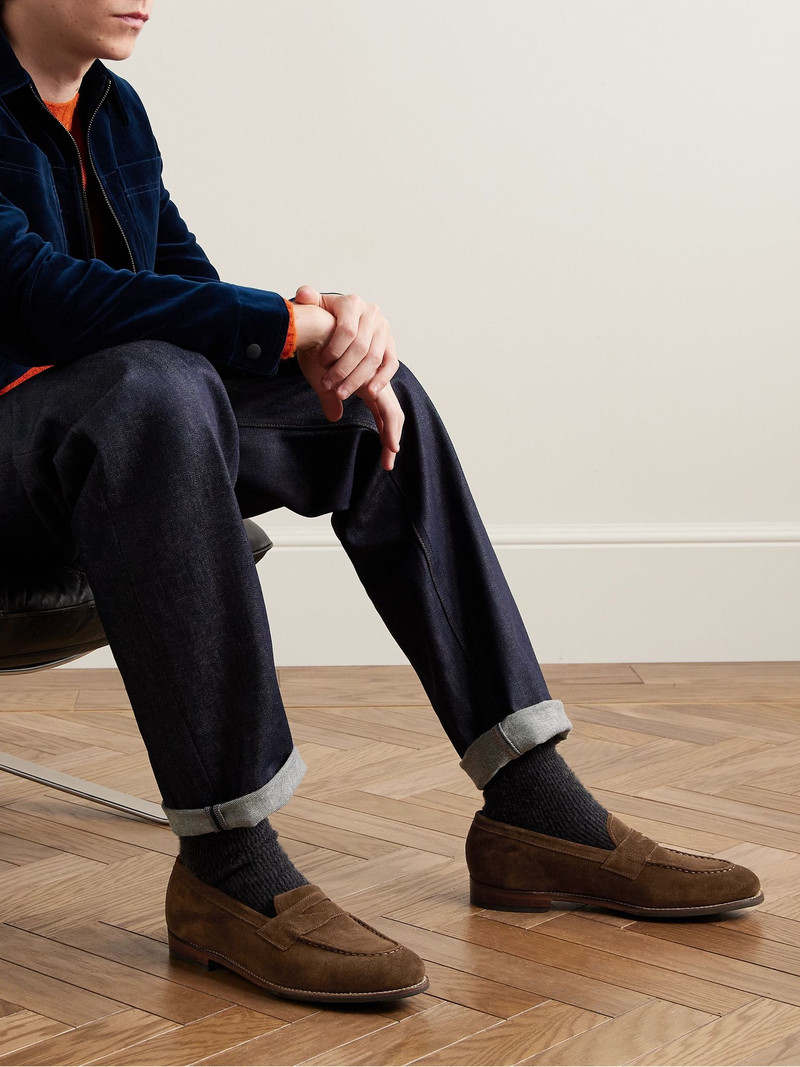 Grenson Lloyd Suede Penny Loafers Chocolate outlook