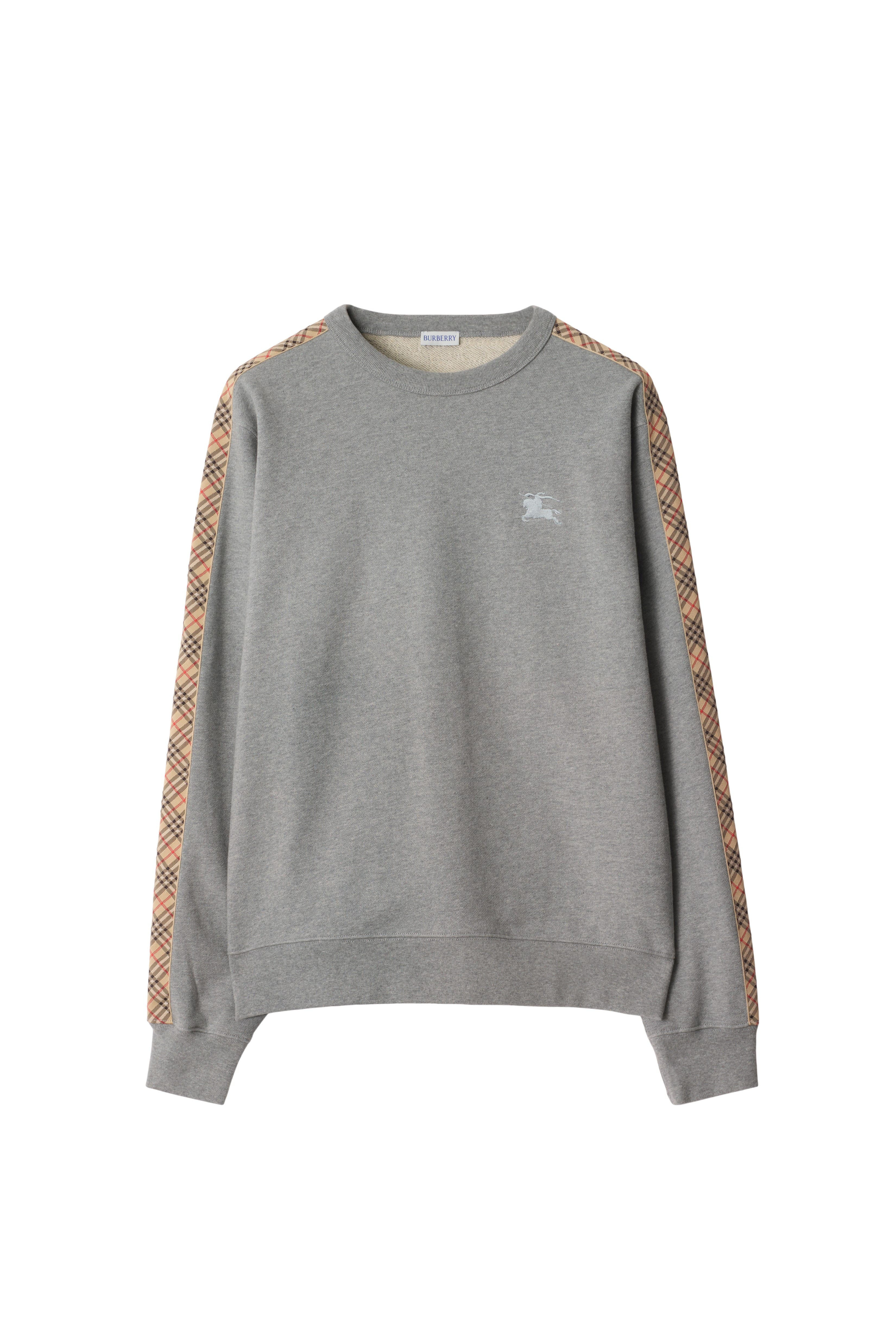 burberry Check Trim Cotton Sweatshirt in Pale Grey Melange at Nordstrom - 2