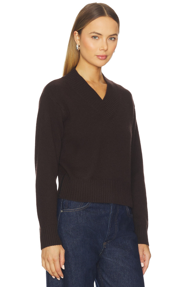 Cashmere Wide Rib Trim Vneck Top 2