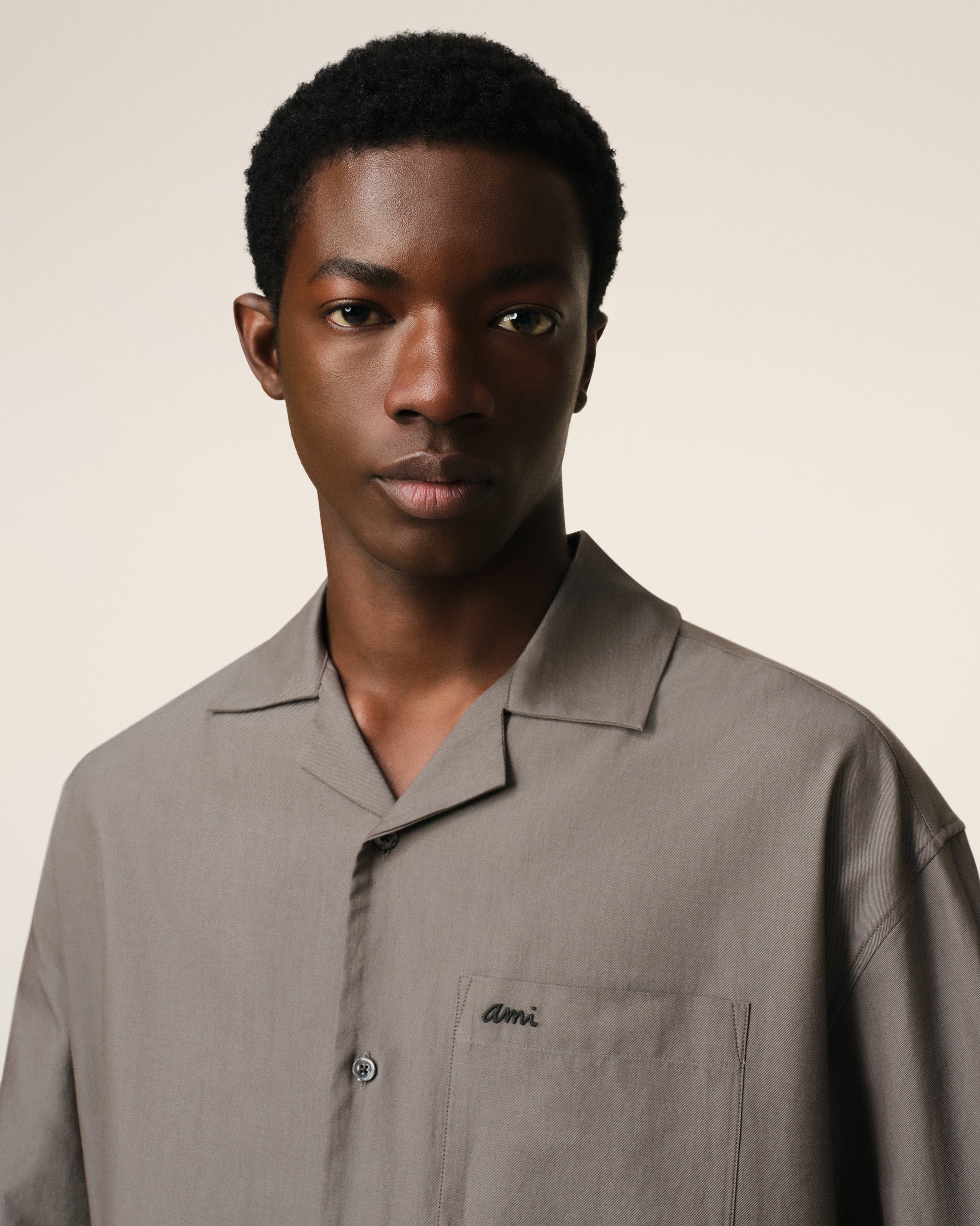 TAUPE COTTON SHORT SLEEVE BOXY SHIRT - 4