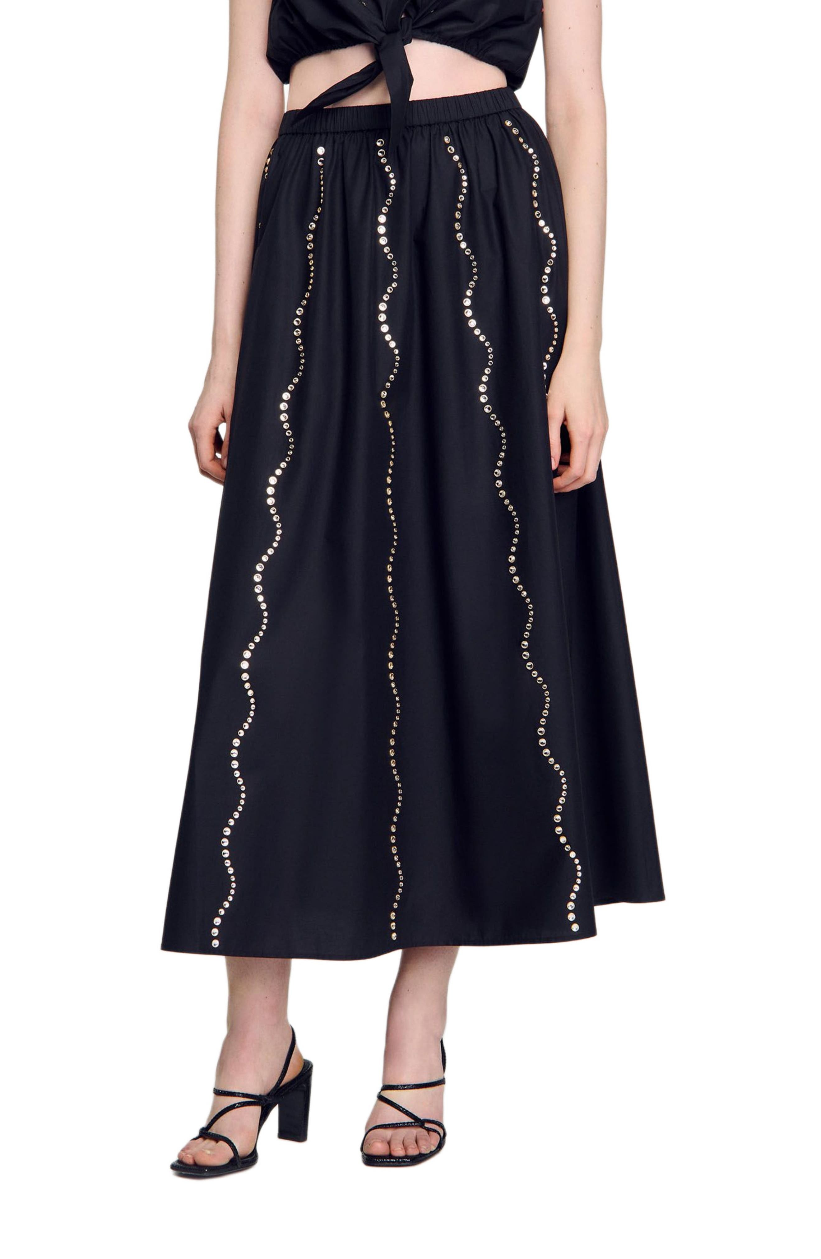 SANDRO Long rhinestone skirt in Black at Nordstrom - 1