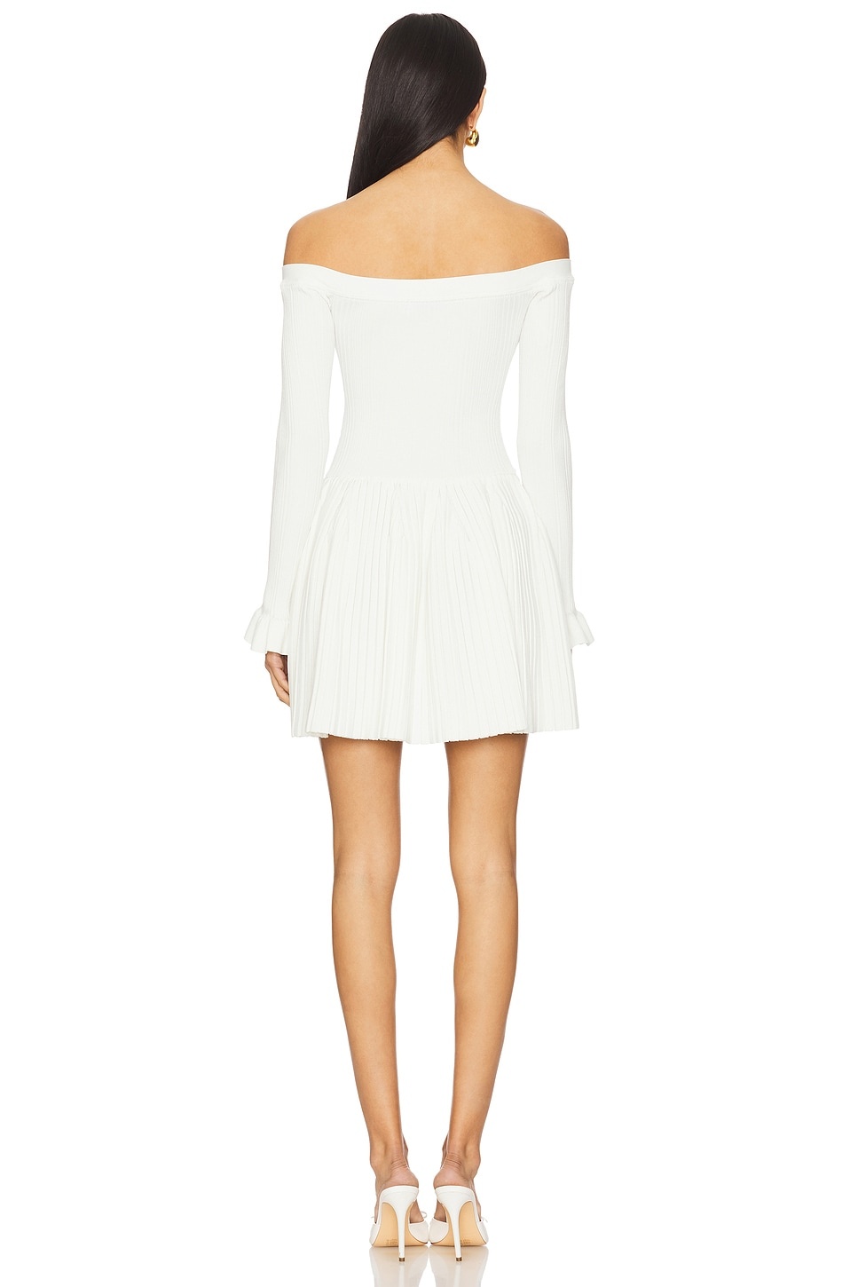 White Ribbed Knit Mini Dress - 3