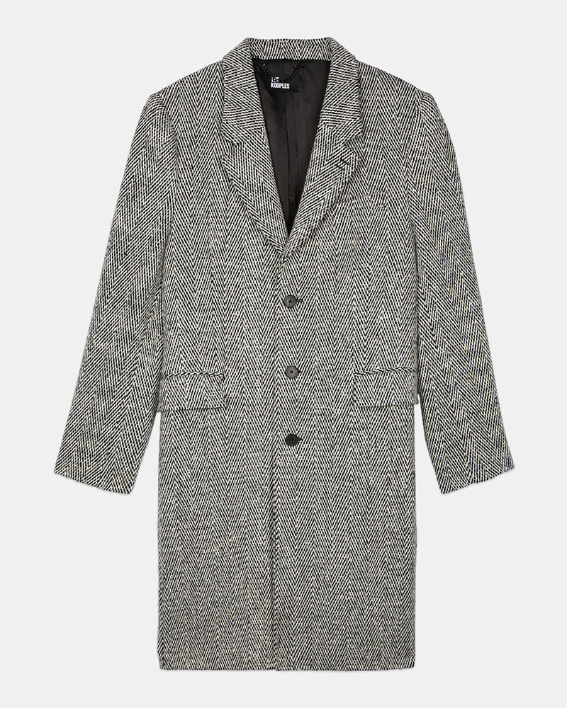 LONG BLACK AND WHITE HERRINGBONE COAT 1